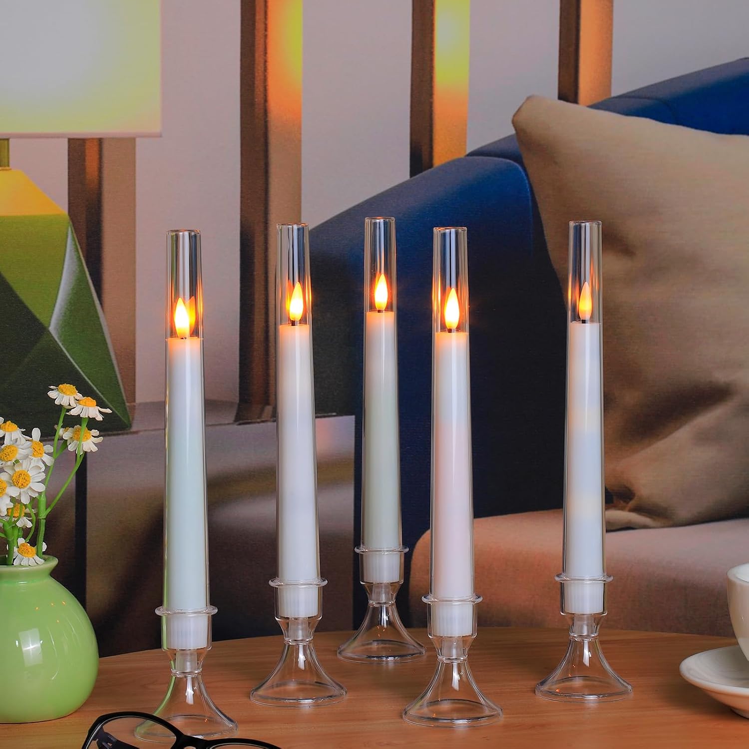 Comenzar 12PC Flameless Taper Candles - LED Candles, Flickering Design with Base, Perfect for Home