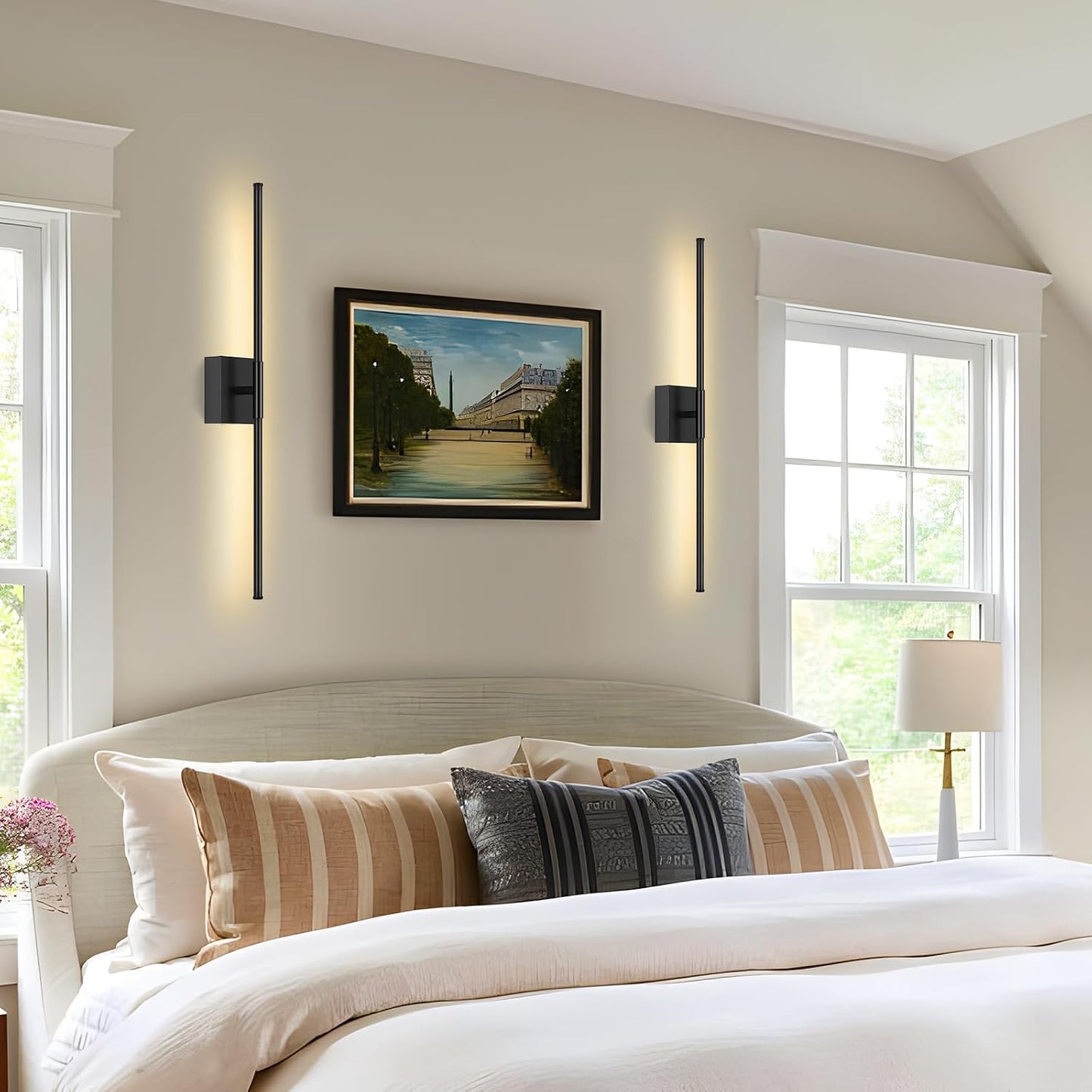 Battery Operated Wall Sconce Set of Two with Remote Control, 3000K-6000K Dimmable Black Wall Lights, Timable LED