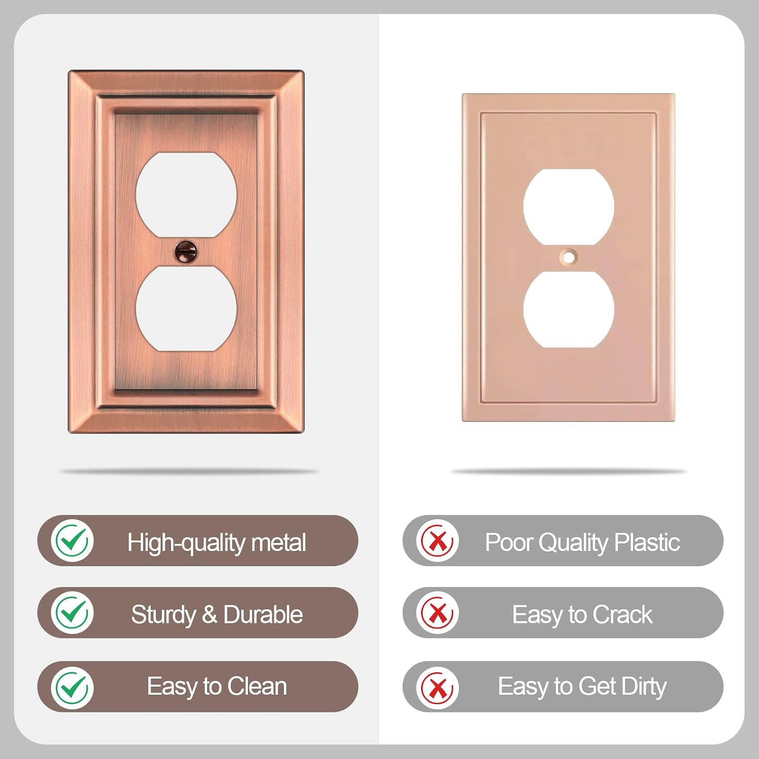 Metal Wall Plate for Electrical Outlets, Outlet Covers Wall Plate, 6 Pack | Decorative Antique Copper Switch Plates