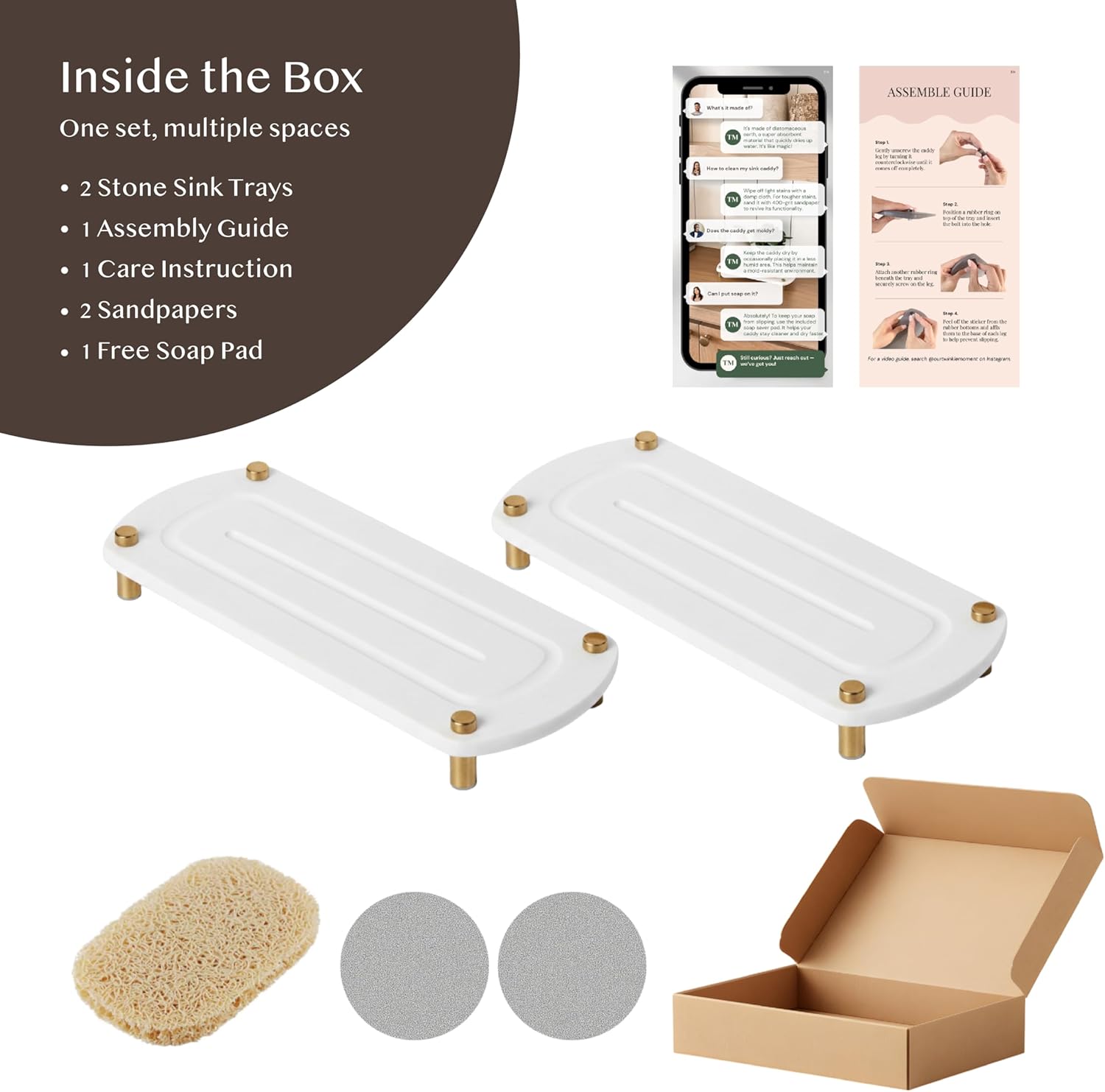 Water Absorbing Stone Soap Tray / Pure White / Set of 2