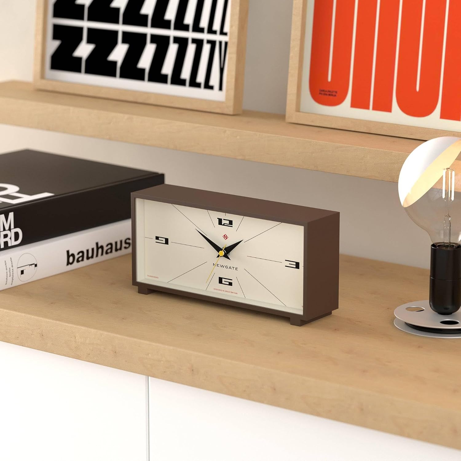 NEWGATE® Thunderbird Desk Clock | Retro Contemporary Rectangular Design | Mocha Brown | Modern mid-Century Style for