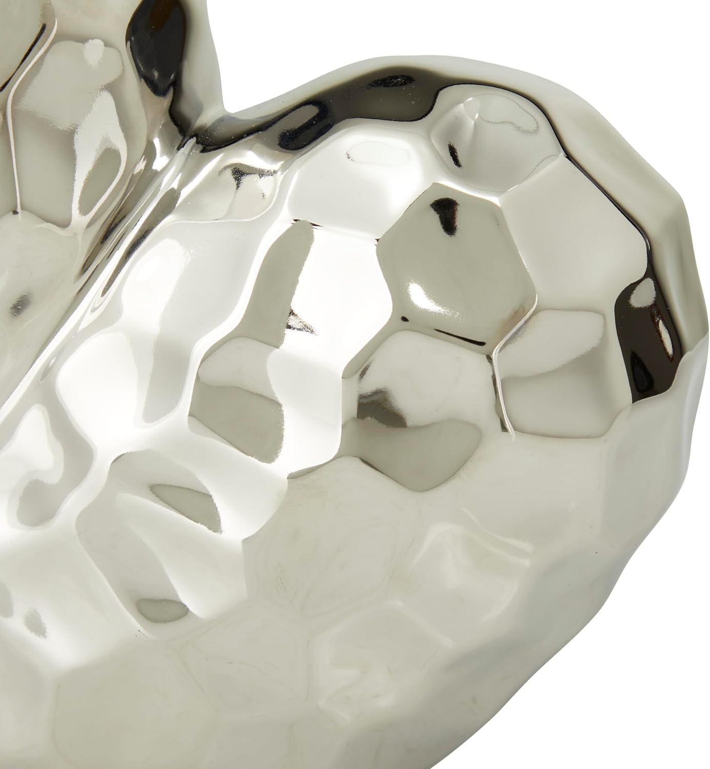 Porcelain Ceramic Heart Decorative Sculpture Dimensional Angled Origami / Silver / 8 x 3 x 8
