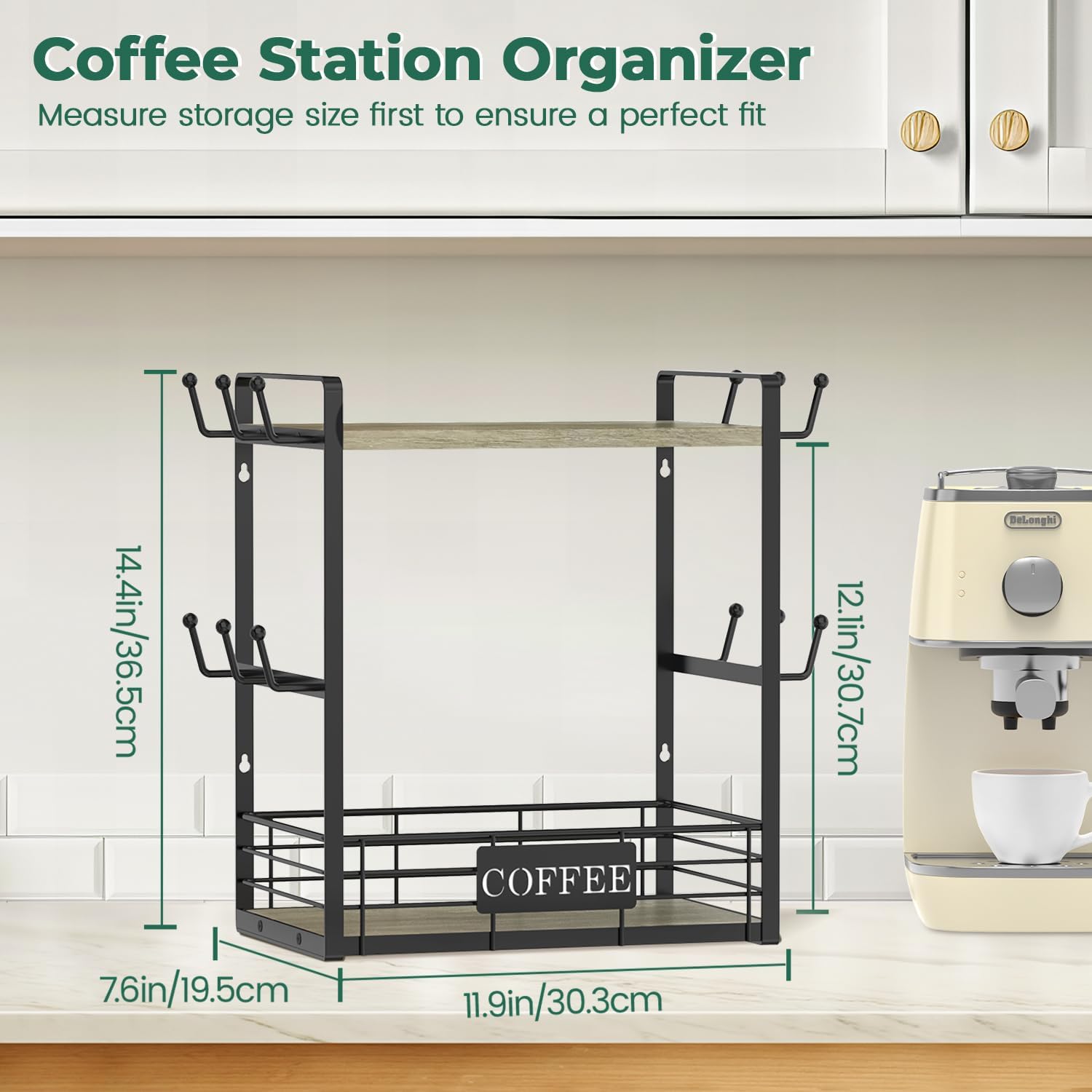 EsLuker.ly Coffee Mug Cup Holder Tree Bar Station Organizer, 2 Tier Grey Oak