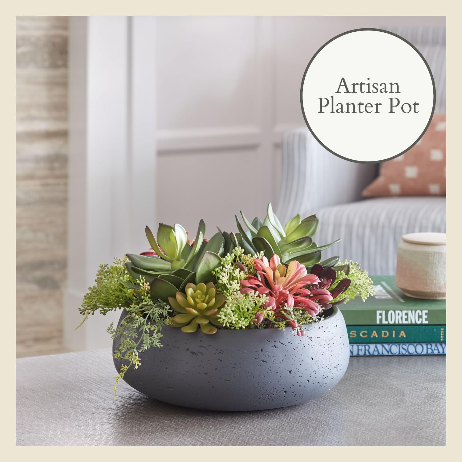 Artificial Indoor Plant Enhances Interior Design / 14" Round Grey Planter
