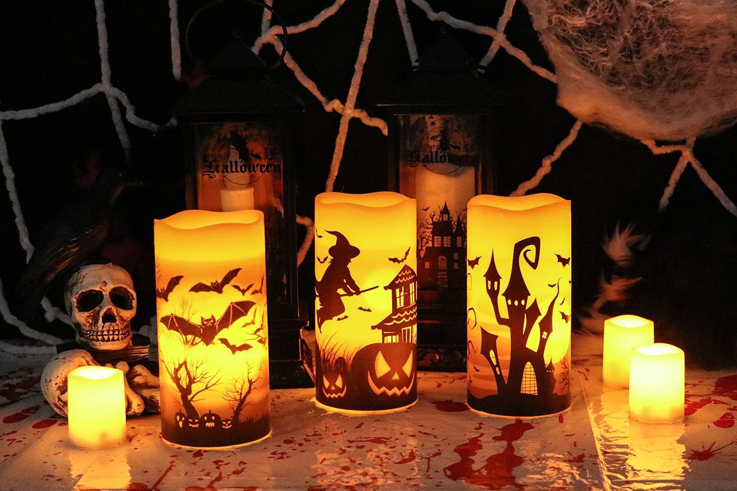 Halloween Decor Flameless Candles Battery Operated with 6H Timer | LED Pillar Candles Flickering, Real Wax 300 Hours