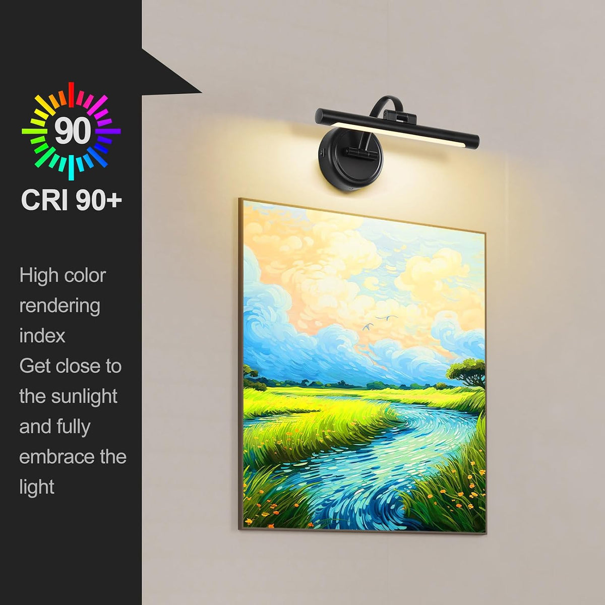 Tassuowell Rechargeable Picture Light for Wall, Cordless Art Lights Battery Operated, Dimmable Wall Light with Remote &