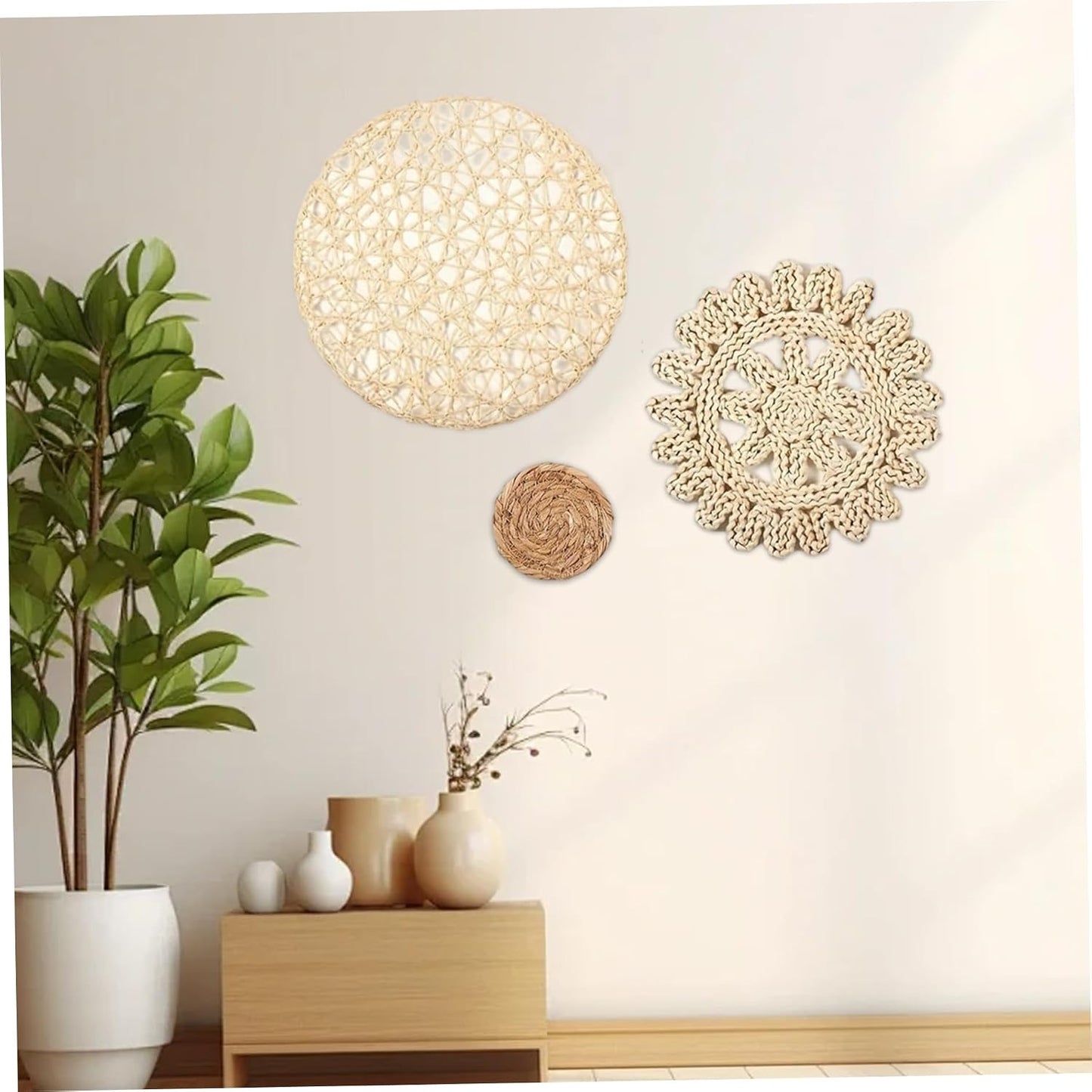 Boho Wall Baskets /Set Different Size & Style Boho Wall Basket Decor Straw Woven & Round / Set of 7