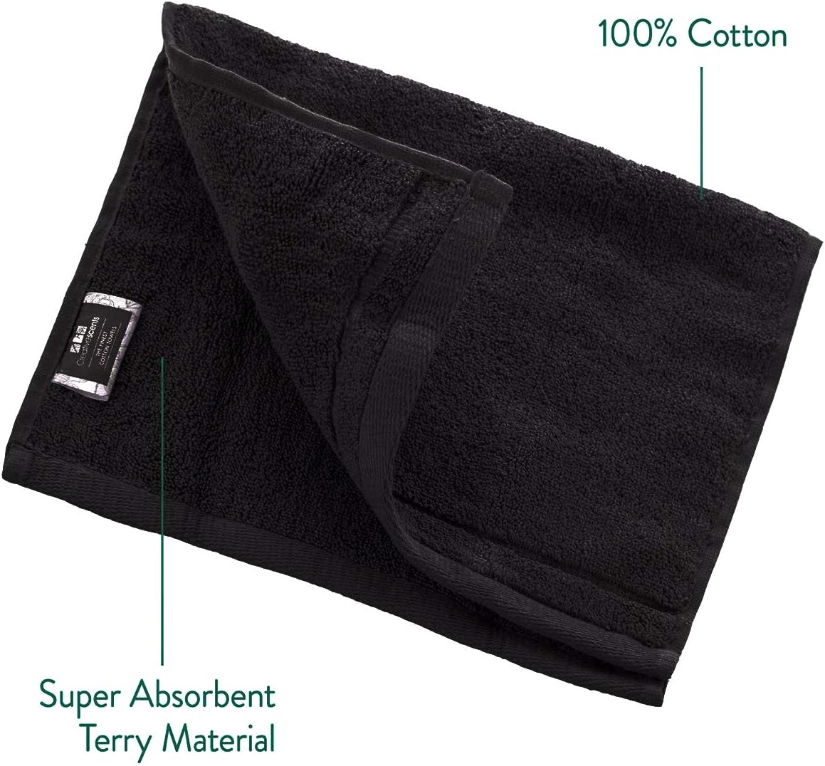Creative Scents Cotton Fingertip Towels Set Black - 4 Pack - 11 x 18 Inches Decorative Small Extra-Absorbent and Soft
