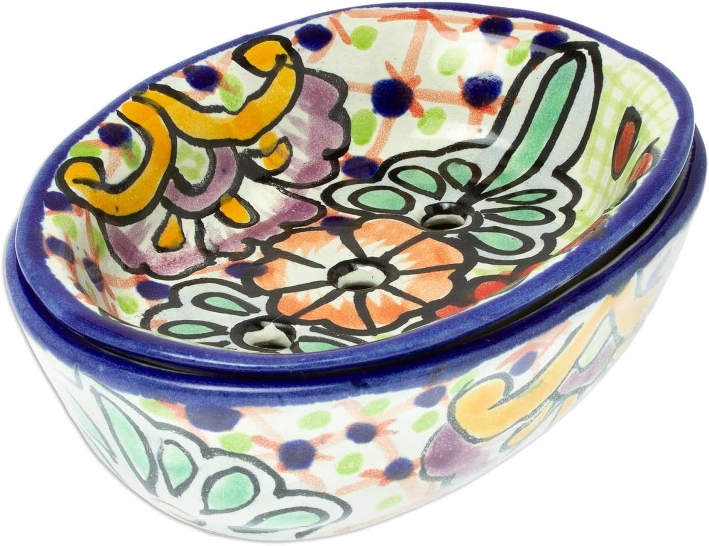 Artisan Handcrafted Talavera Style Ceramic Soap Dish