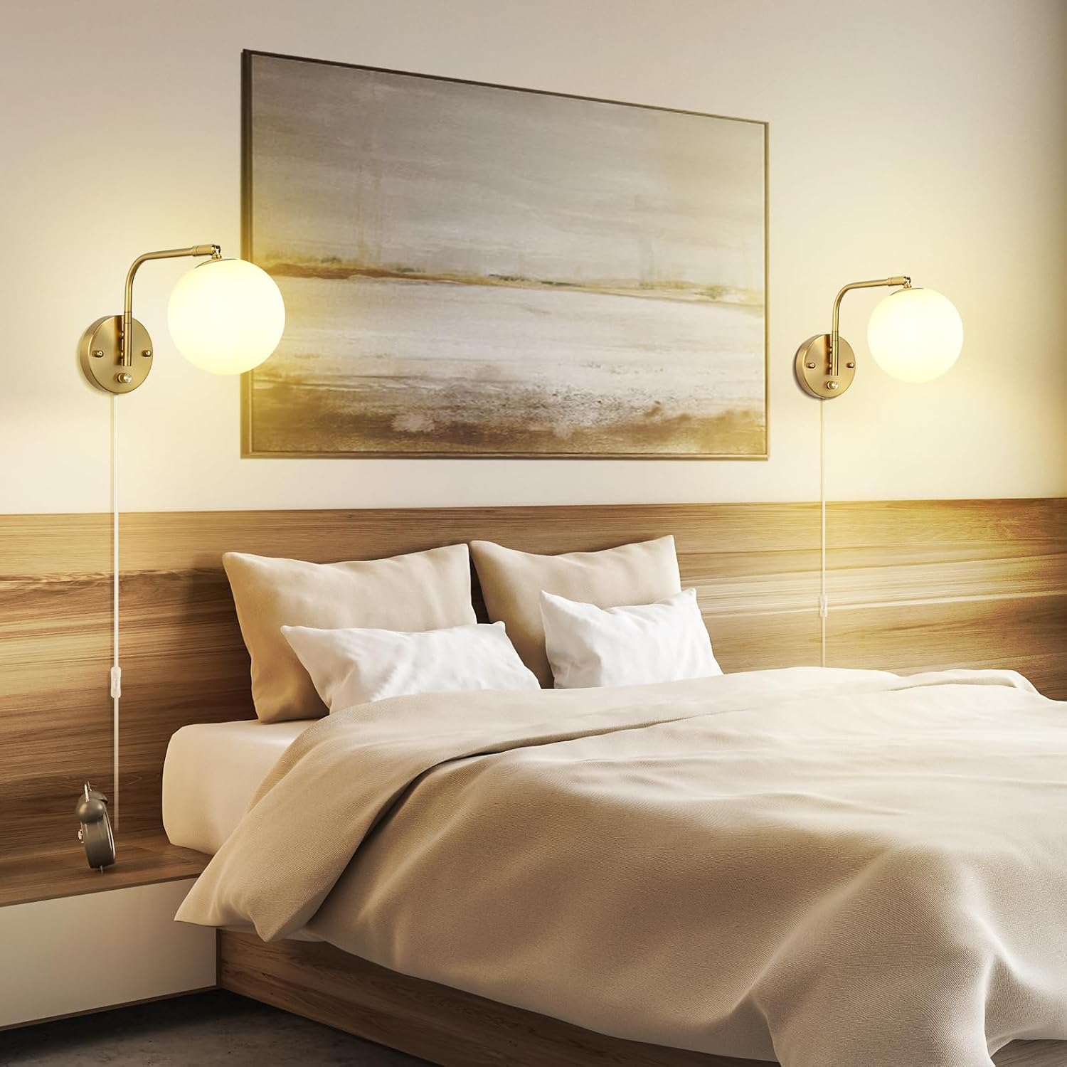 VATONI Wall Sconces Plug in, Dimmable Swing Arm Wall Lights with Plug in Cord and Dimmer On/Off Knob Switch, Dimmable
