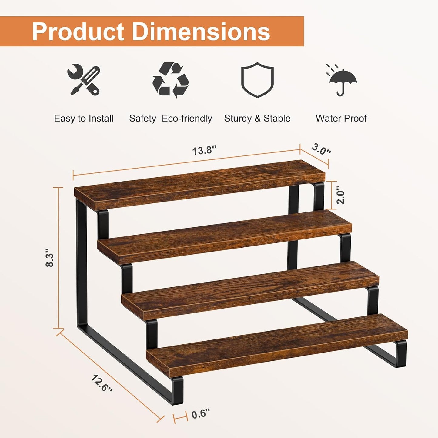 Giikin 4 Tier Spice Rack, Set of 2 Wooden Spice Rack for Countertop, Kitchen Counter Storage Shelves Cupcake Stand