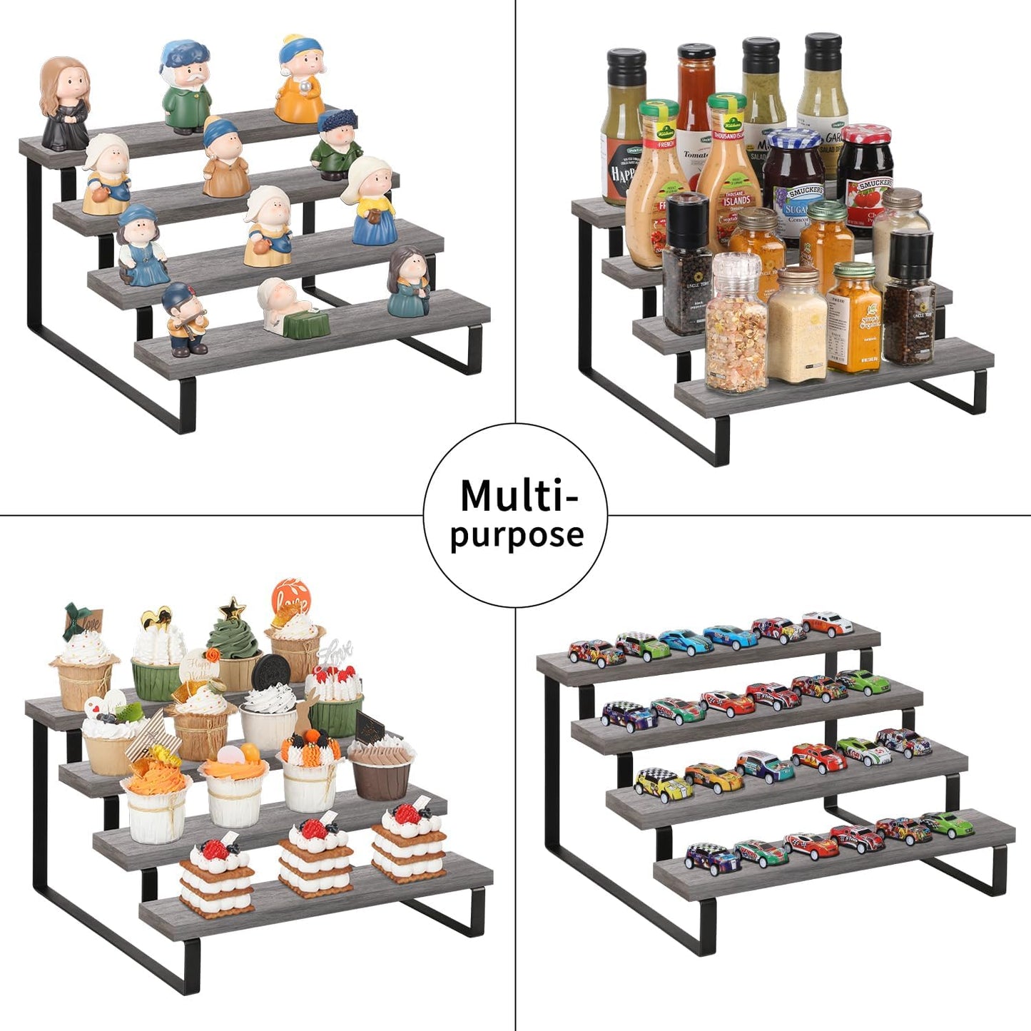 YINMIT Wooden Display Riser Stand, Tiered Perfume and Cologne Organizer Stand, 4 Tier Spice Rack Organizer, Rustic
