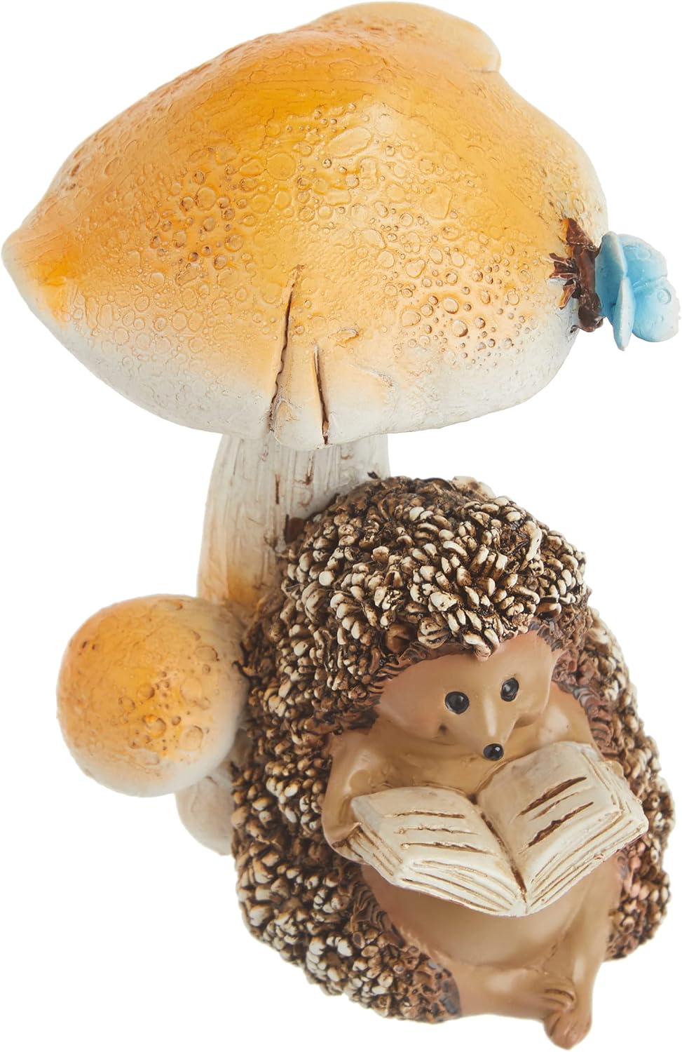 Miniature Fairy Garden and Terrarium Hedgehog Reading Book Under Mushroom Statue