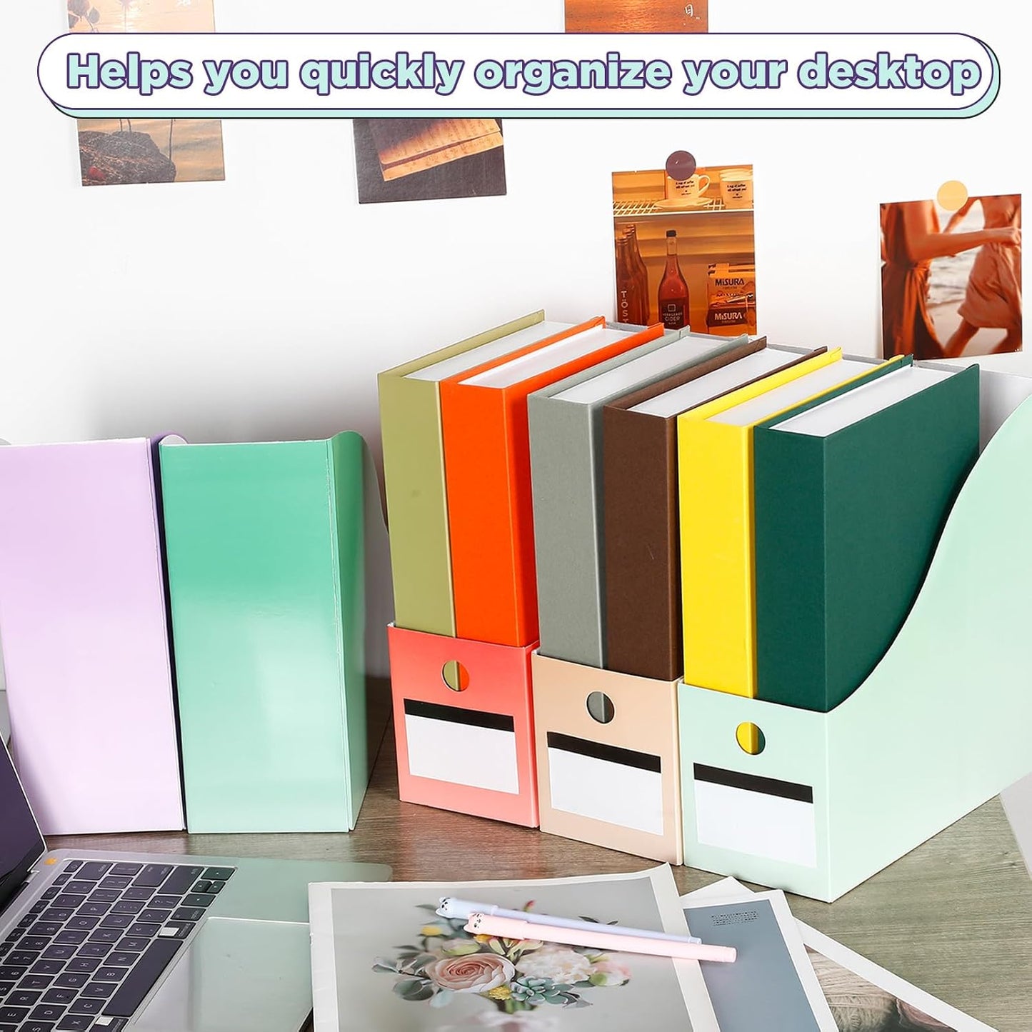 32 Pcs Magazine File Holder Set Including Colored Foldable Desk File Holder Organizer White Label Stickers Cat Pen