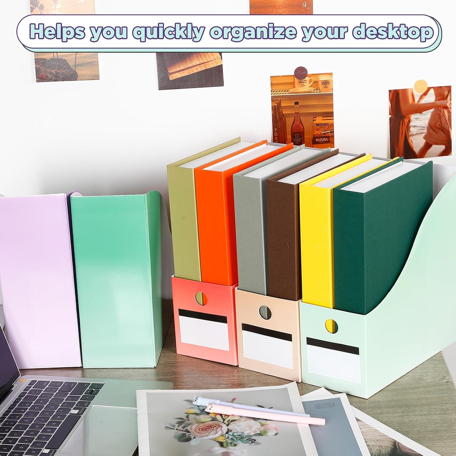 32 Pcs Magazine File Holder Set Including Colored Foldable Desk File Holder Organizer White Label Stickers Cat Pen