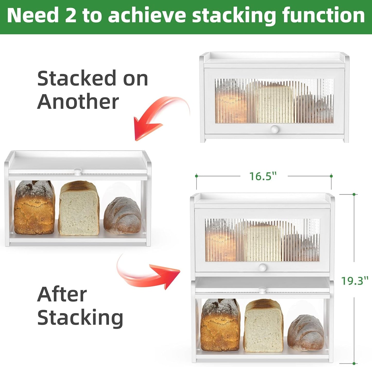 BAMBANG Bamboo Bread Box for Kitchen Countertop, Extra Large Farmhouse Bread Box with 4-Side Clear Panels, Wooden Bread