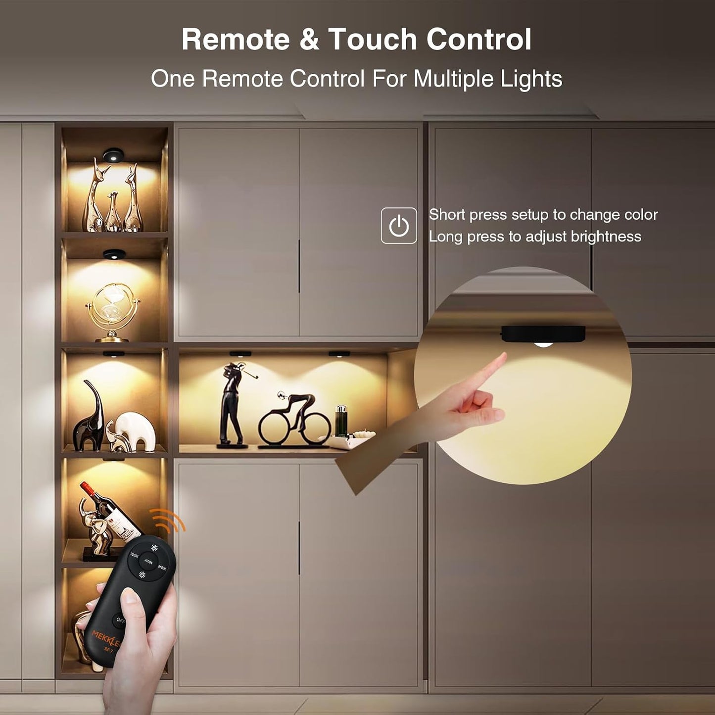 Puck Lights with Remote Control,Under Cabinet Lighting,black,5PCS | 2200mAh Rechargeable Push Light,3 Color