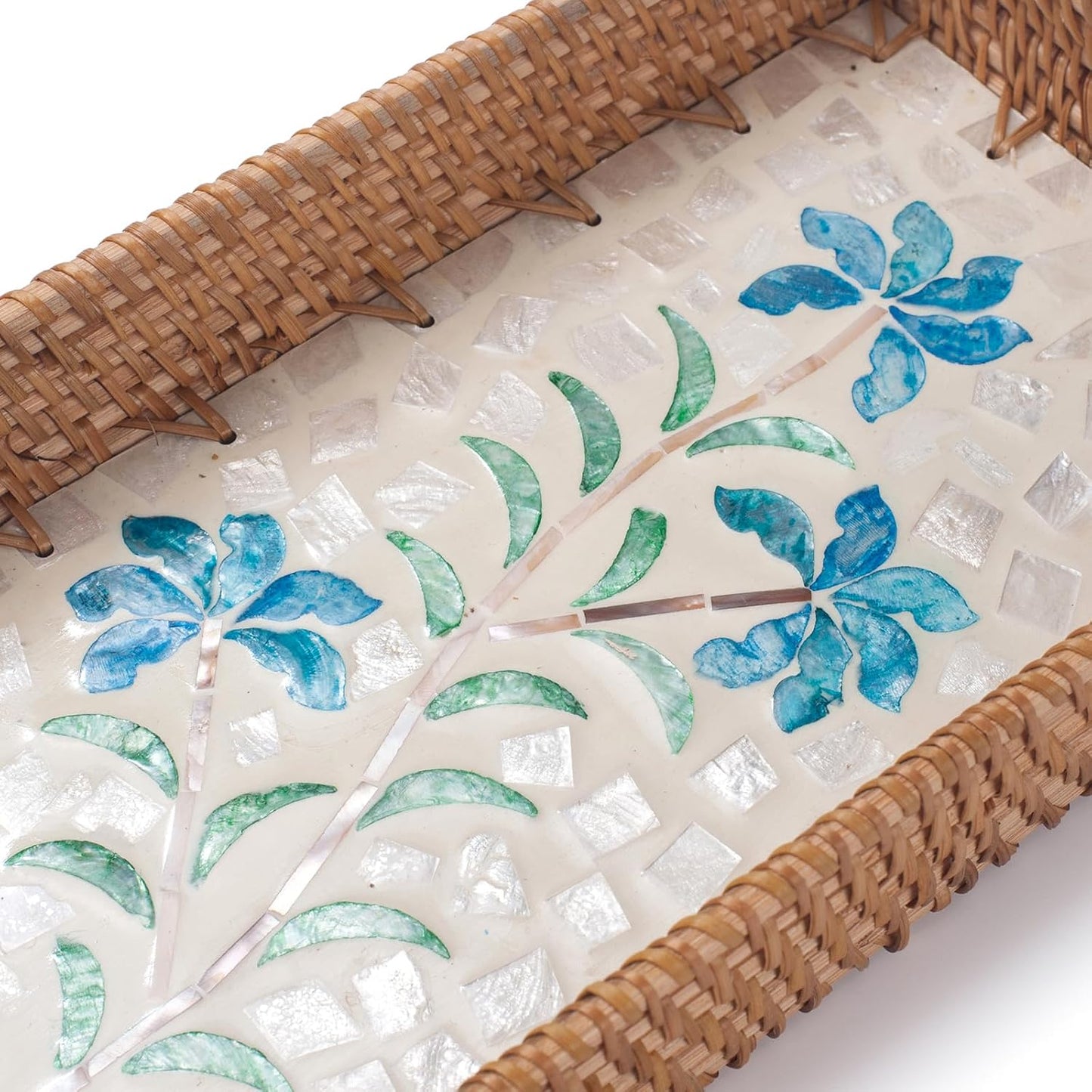 Rattan Bathroom Vanity Tray / Blue Narcissus / Set of 2