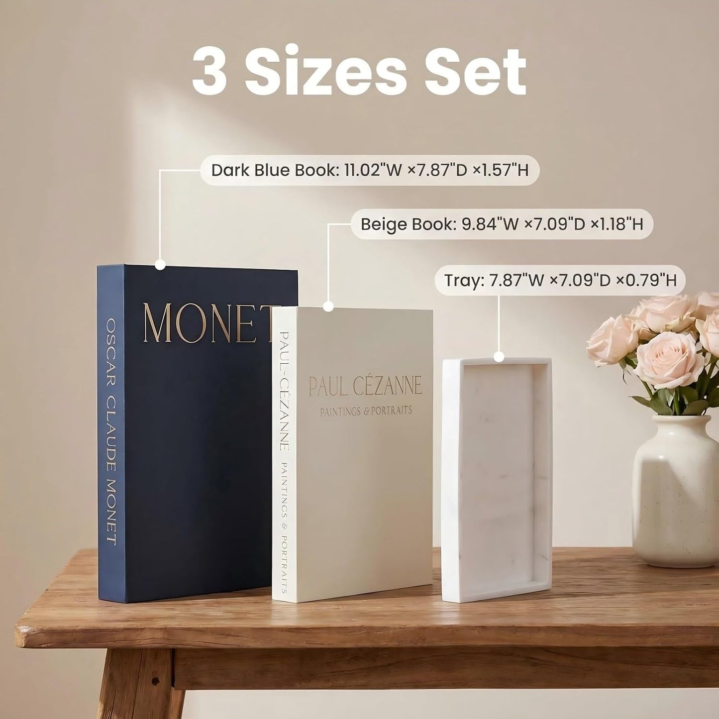 Decorative Books / Dark Blue and Beige with Marble Appearance Tray