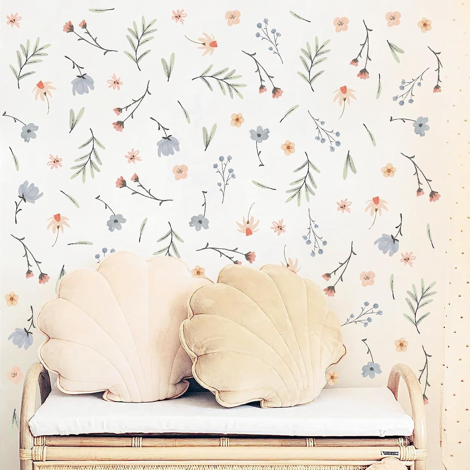 Boho Floral Wall Decals Small Flower Leaf Wall Sticker Botanical Plant / Boho Wallpaper / Green
