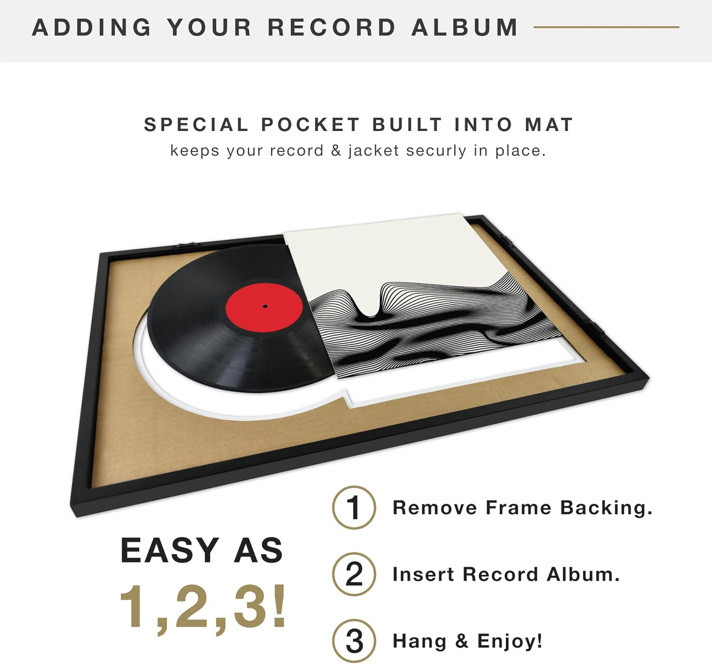 MCS Double Matted Record Album Frame, 16.5x25, Black With White Mat | Double Matted Frame Displays Vinyl LP Record And