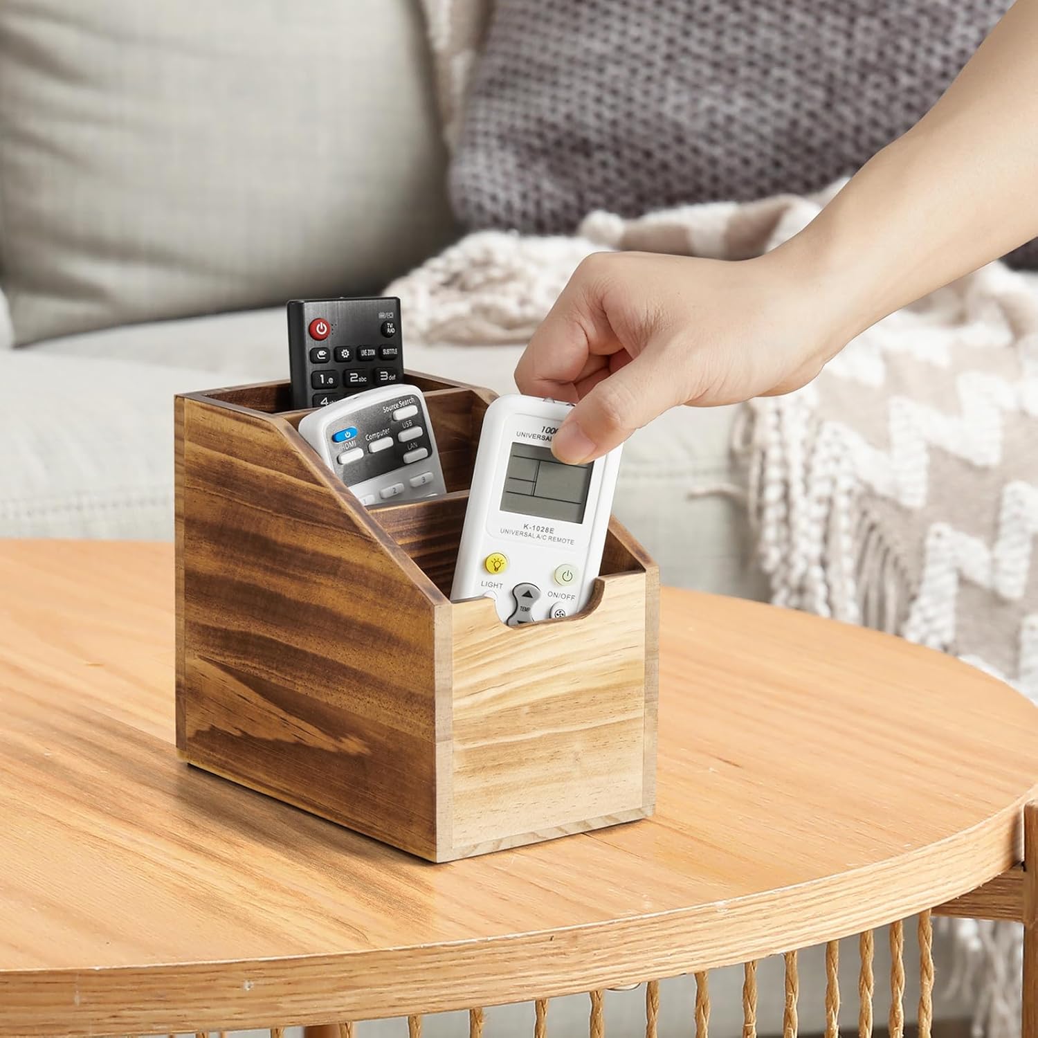 TV Remote Holder / Burnt Wood / 3 Slots