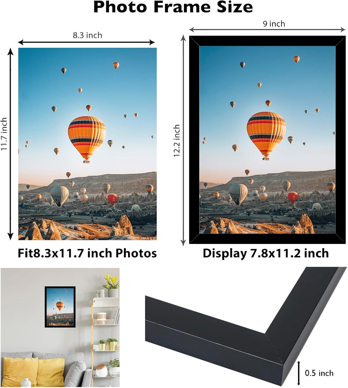JCJMY 8.3x11.7 A4 Picture Frame Set of 6 for Wall Hanging or Tabletop Horizontally or Vertically, A4 Frame 8.3 x 11.7