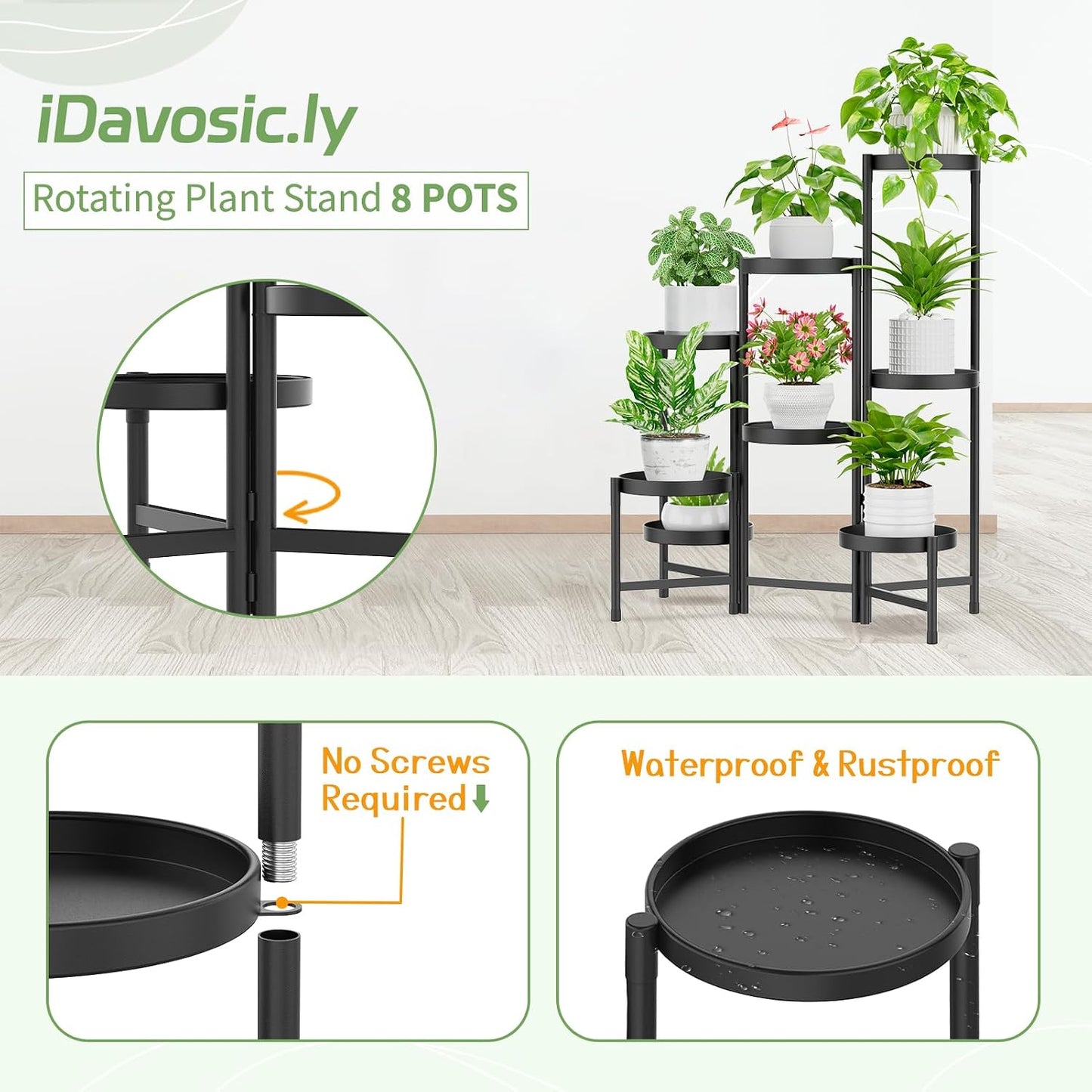 iDavosic.ly Plant Stand Indoor Outdoor, 8 Tier Metal Corner Shelf, Black | Tiered Flower Display Holder, Folding Multi