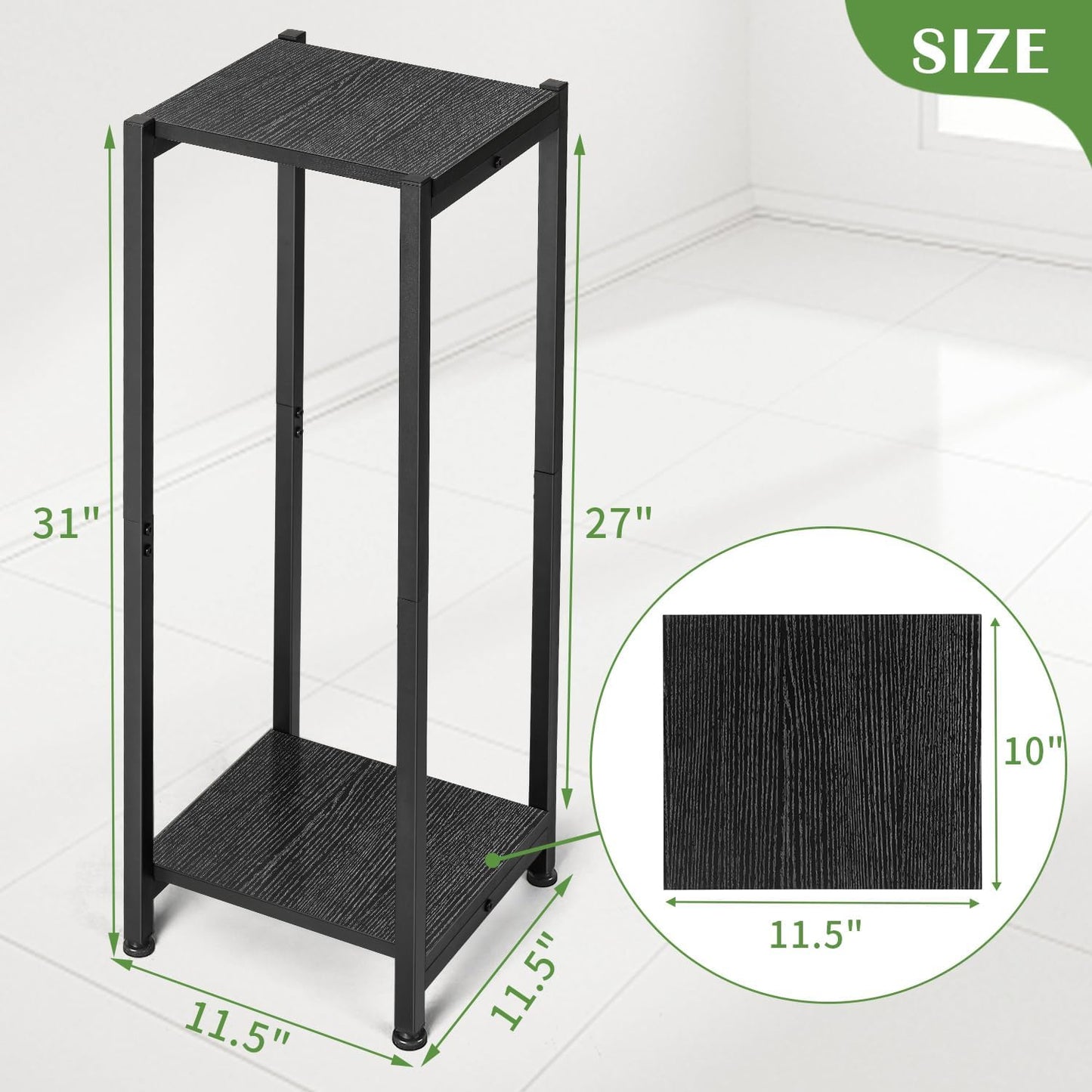 Dipion 31 Inch Tall Plant Stand Indoor,2 Tier Pedestal Stand Table,Black | Rock-Solid Stability,Adjustable