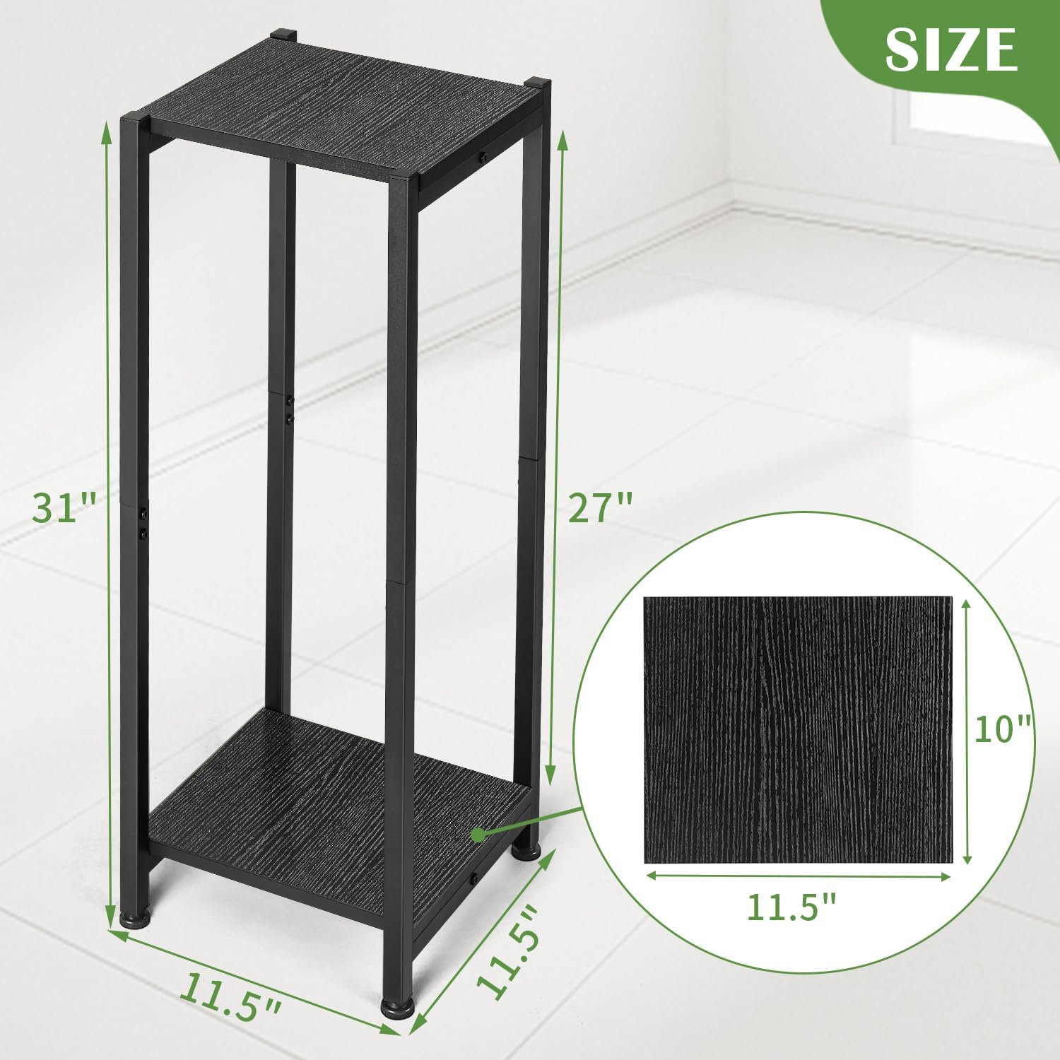 Dipion 31 Inch Tall Plant Stand Indoor,2 Tier Pedestal Stand Table,Black | Rock-Solid Stability,Adjustable