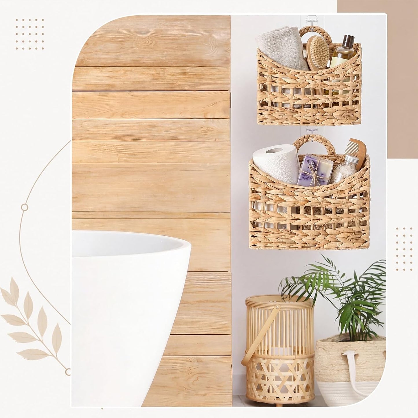 Wall Hanging Baskets for Organizing Water Hyacinth Woven Baskets Sets Boho / Natural / Set of 2
