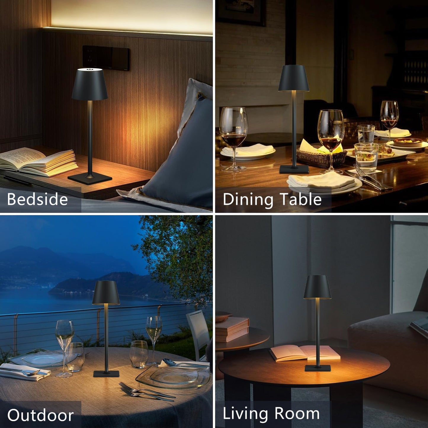 Fizrice Cordless Table Lamp Rechargeable Black 4 Pack Battery Operated