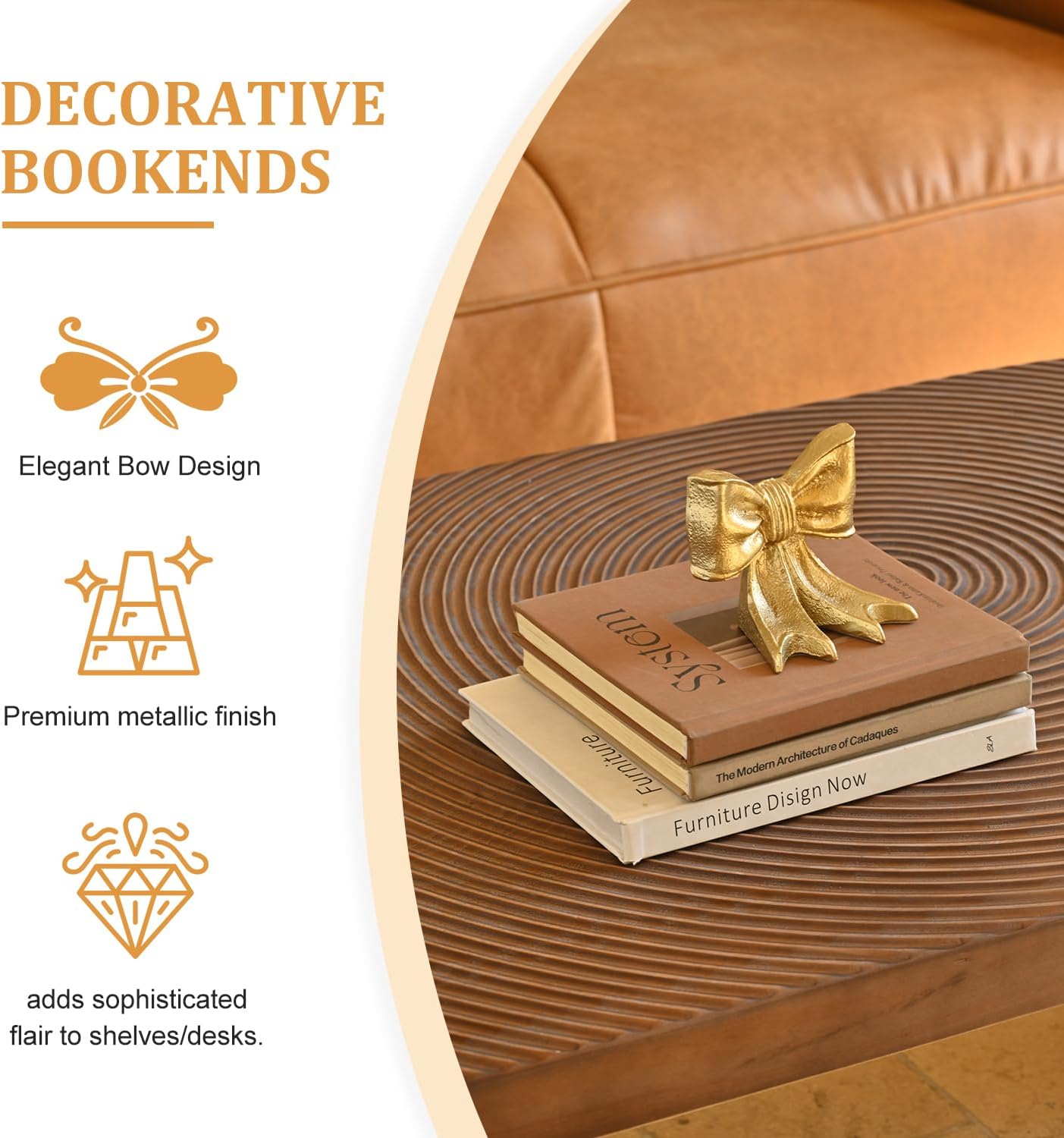 Metal Bookends / Decorative Bookends / Gold / Set of 2