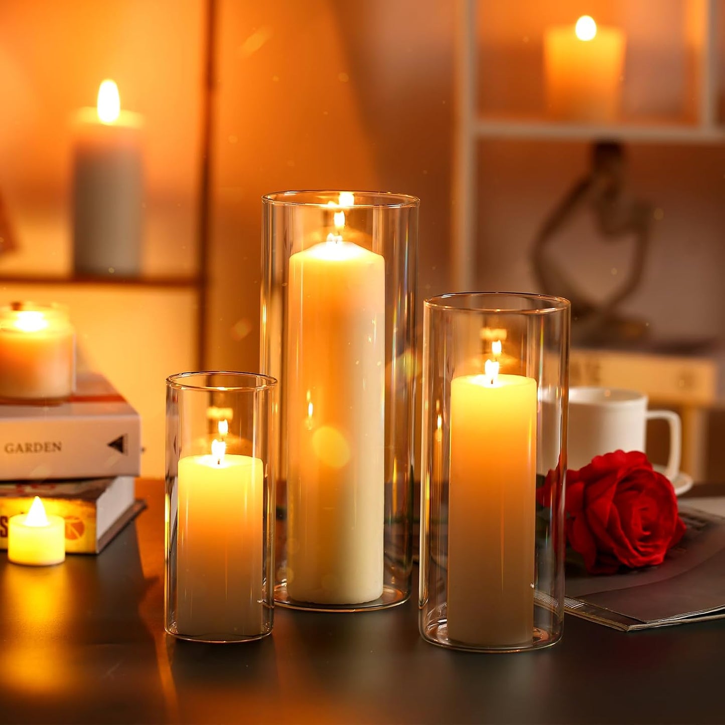 PHOSPHOR Hurricane Candle HoldersFor Pillar Candle Clear Glass Cylinder Centerpieces Vases Table Decoration Centerpiece