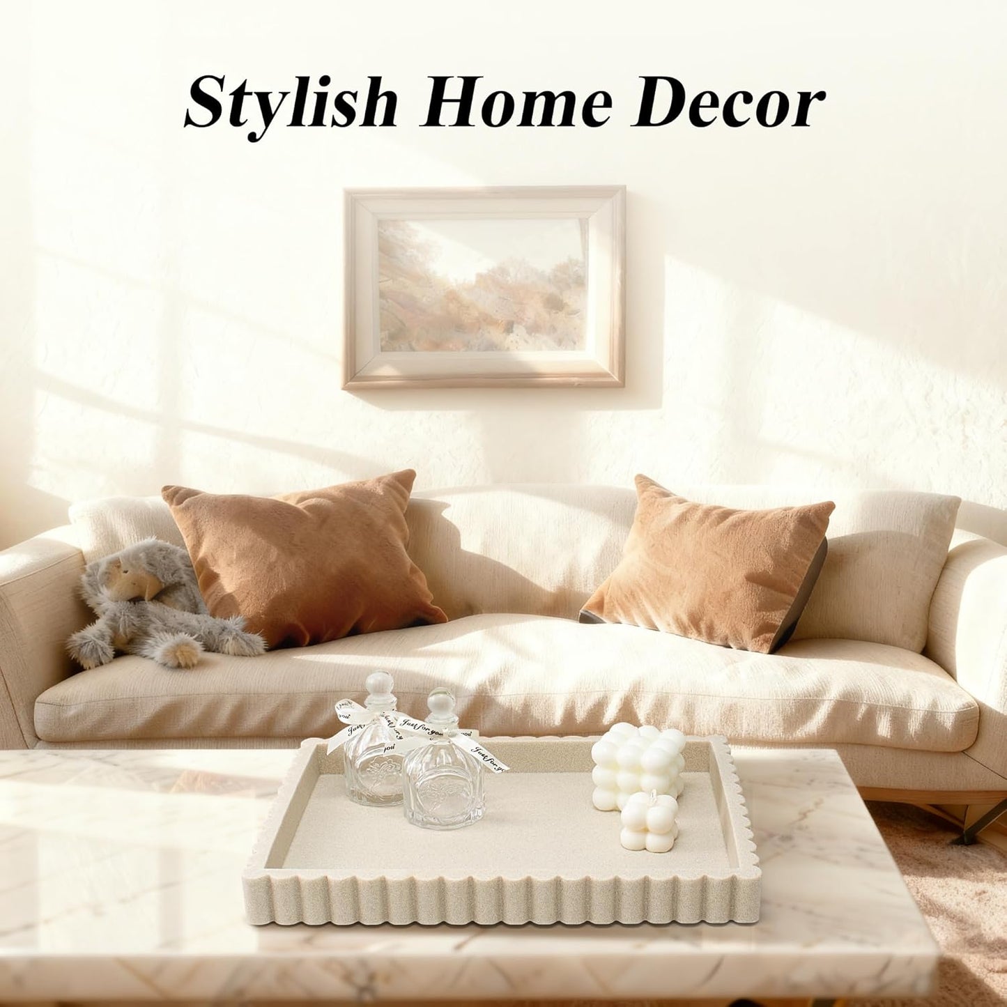Scalloped Coffee Table Tray / Beige