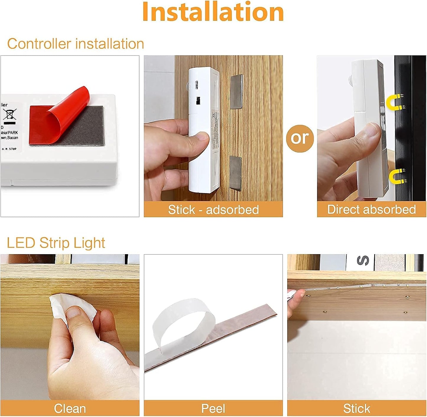 WOBANE Motion Sensor Stair Strip Lights,Rechargeable LED Closet Light,White | 2 X6.56ft Battery Powered Cordless LED