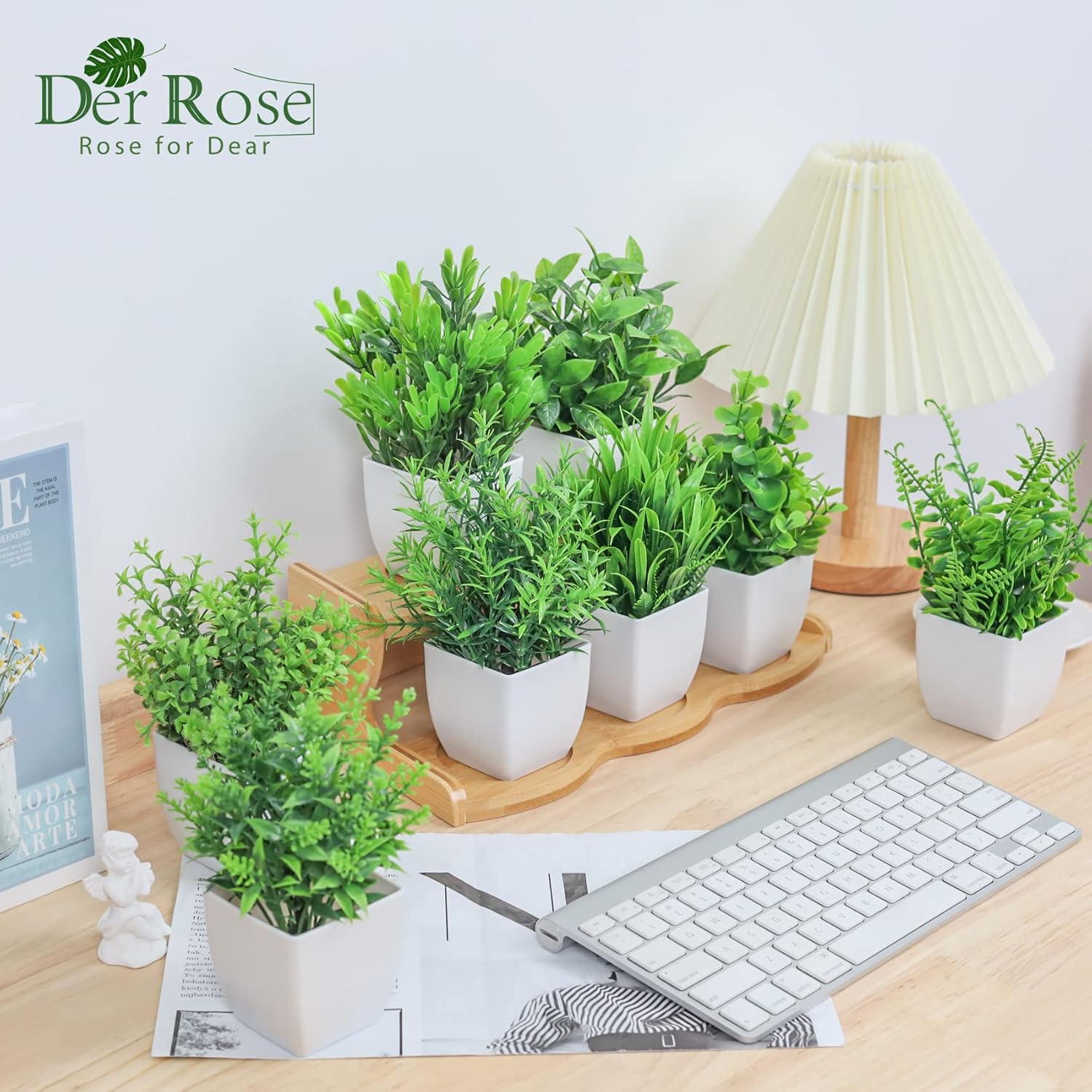 Fake Plants Small Artificial Faux Potted Plants / Green / Set of 8