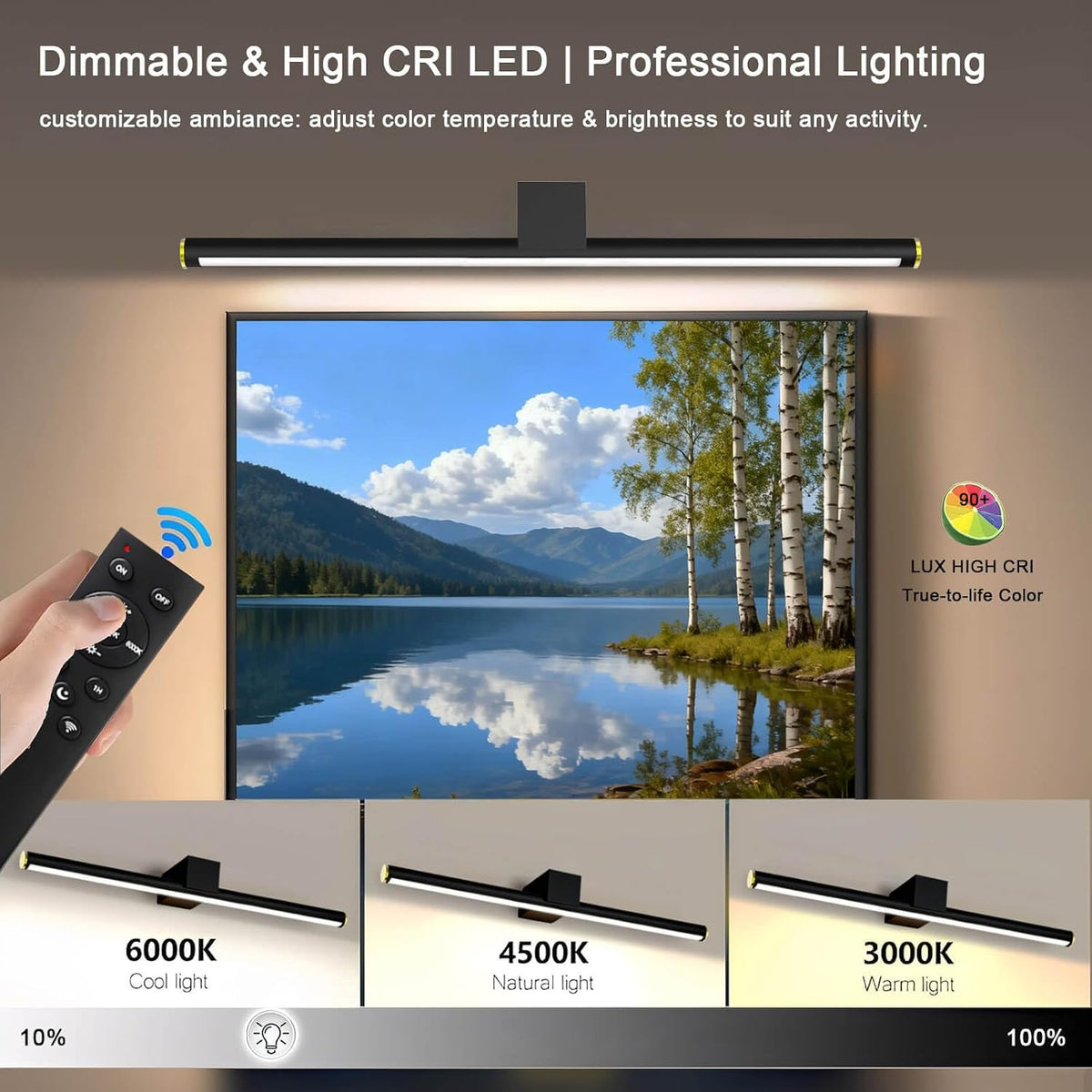 Picture Lights for Wall Battery Operated, Rechargeable Wireless Lights for Pictures on Wall with 3 Color Dimmable