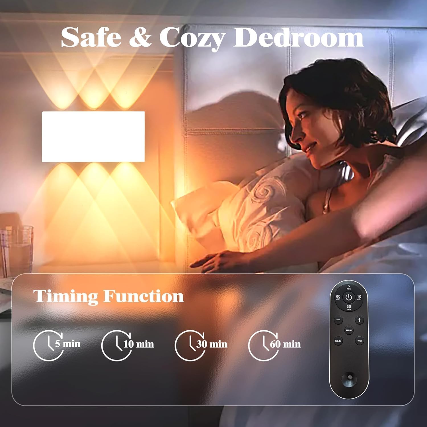 Shelprojsu LED Cordless Wall Sconce Set of 2, 5200mAh Rechargeable Battery Operated Wall Lamp with Remote Control, 3
