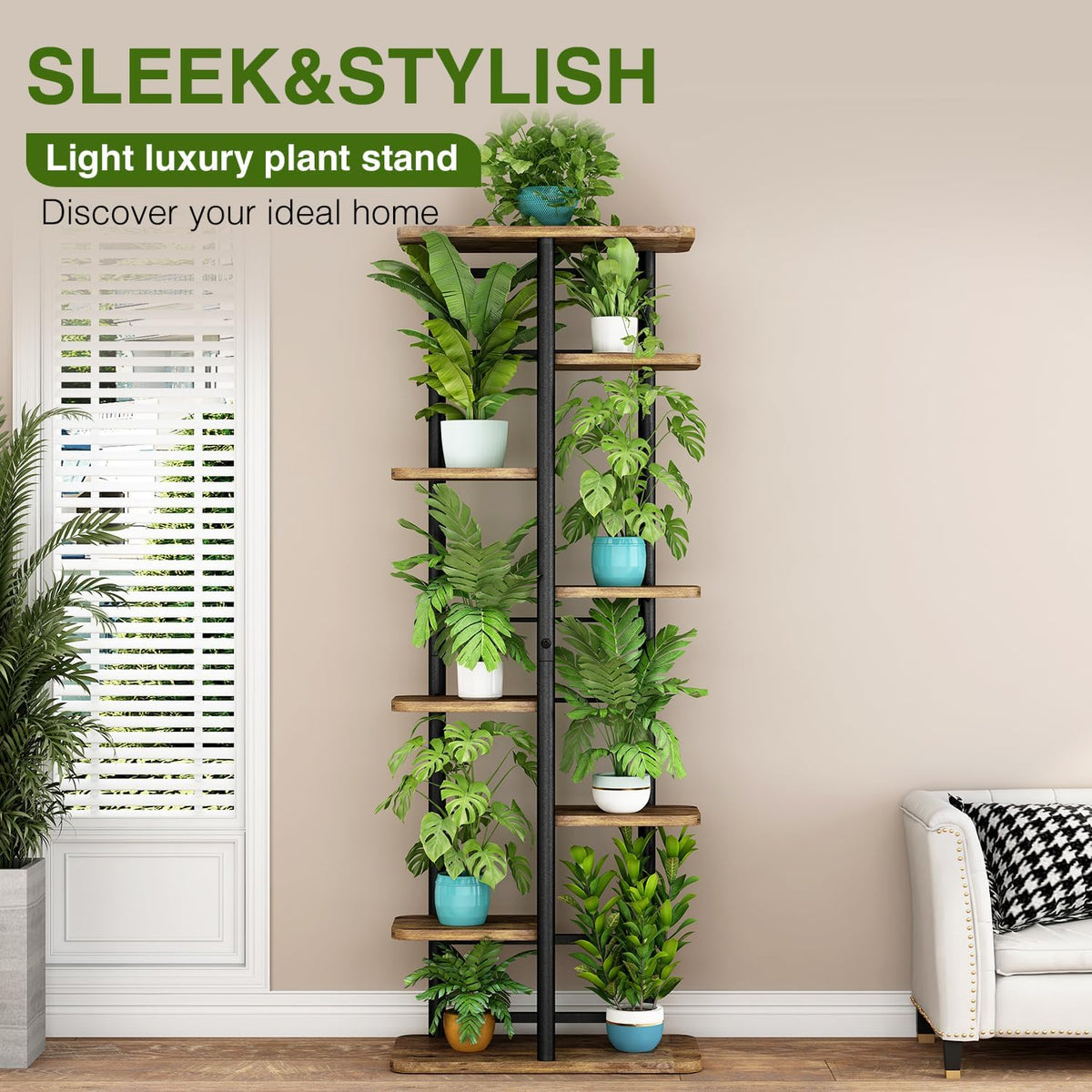 LINZINAR Plant Stand Indoor 8 Tier Metal Corner Tall Flower Shelf | Plant Rack for Multiple Plants, Tiered Flower Plant