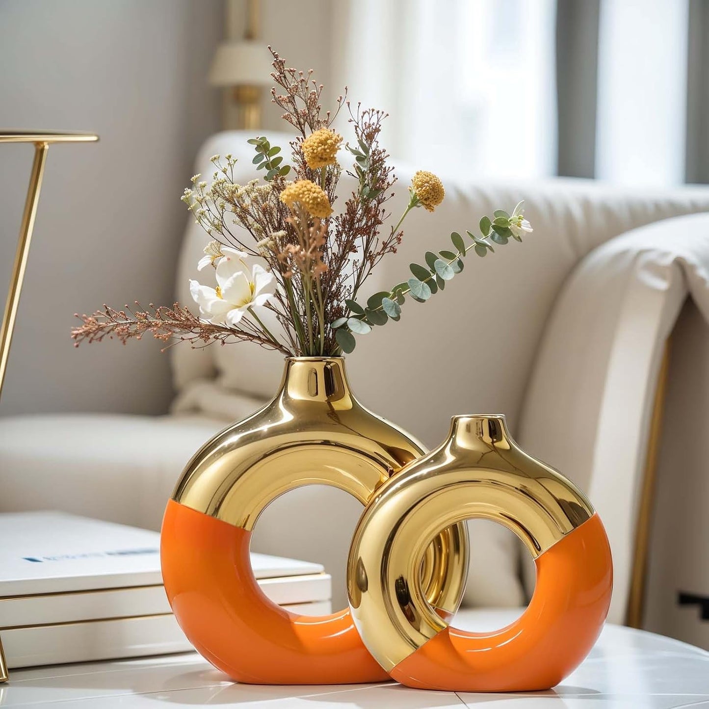 Gold Ceramic Vase / Orange / Set of 2
