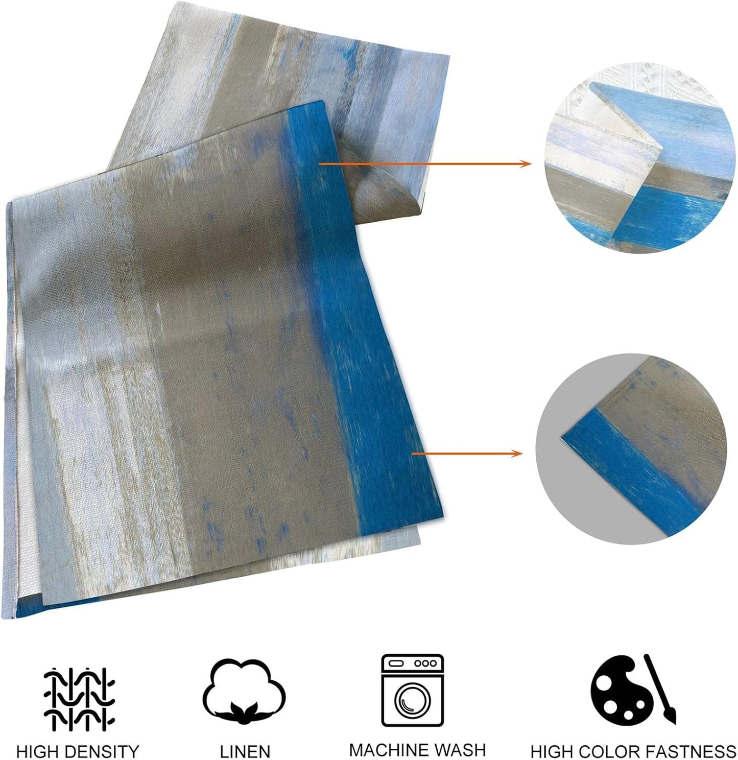 Light Blue Grey Table Runner & Placemats Set, Linen 108" Long | Abstract graffiti art painting design. Washable linen