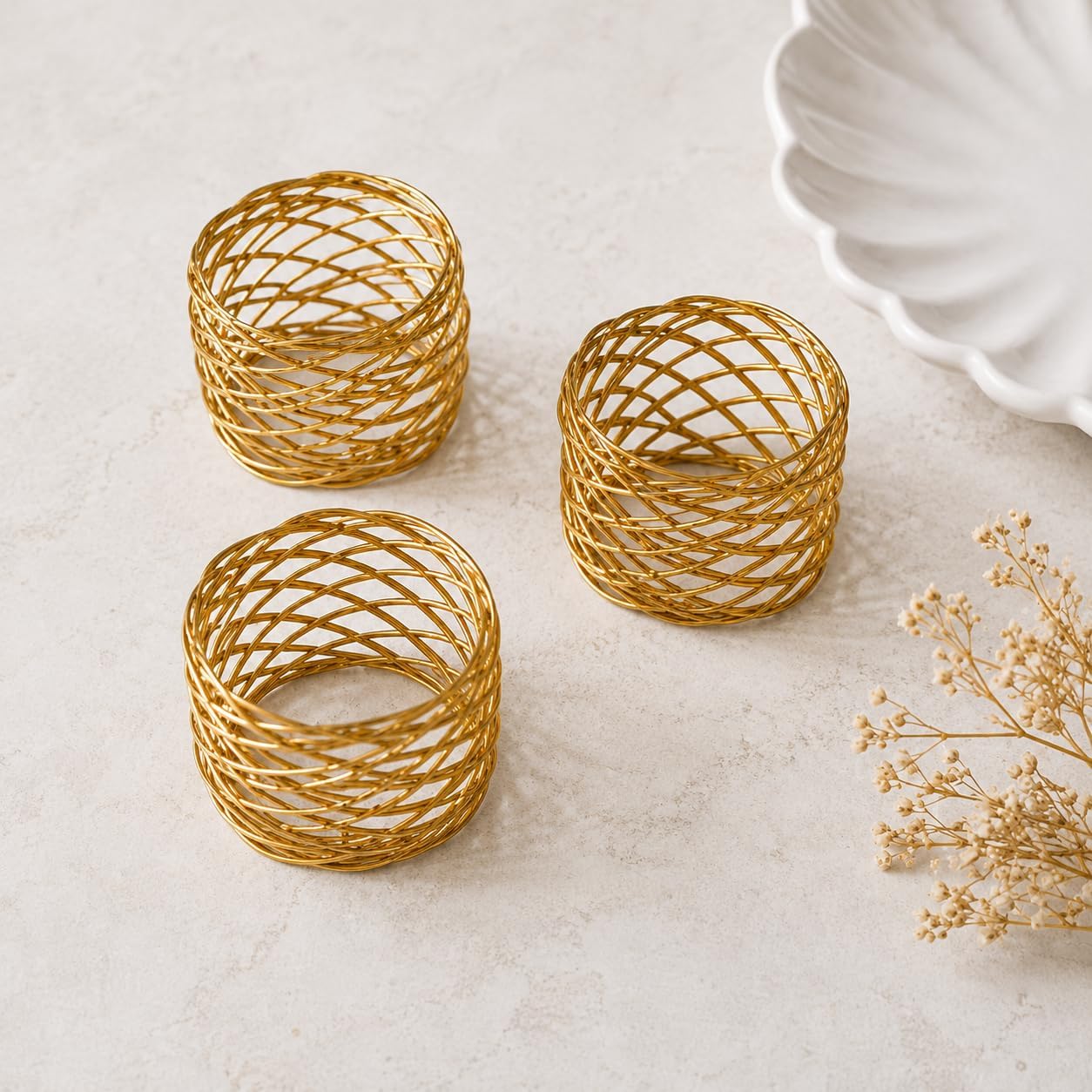 ALPHA Living HOME Gold Napkin Rings 12 Set of Premium 100% Metal, Rust-Resistant Tabletop Décor - Napkin Holders