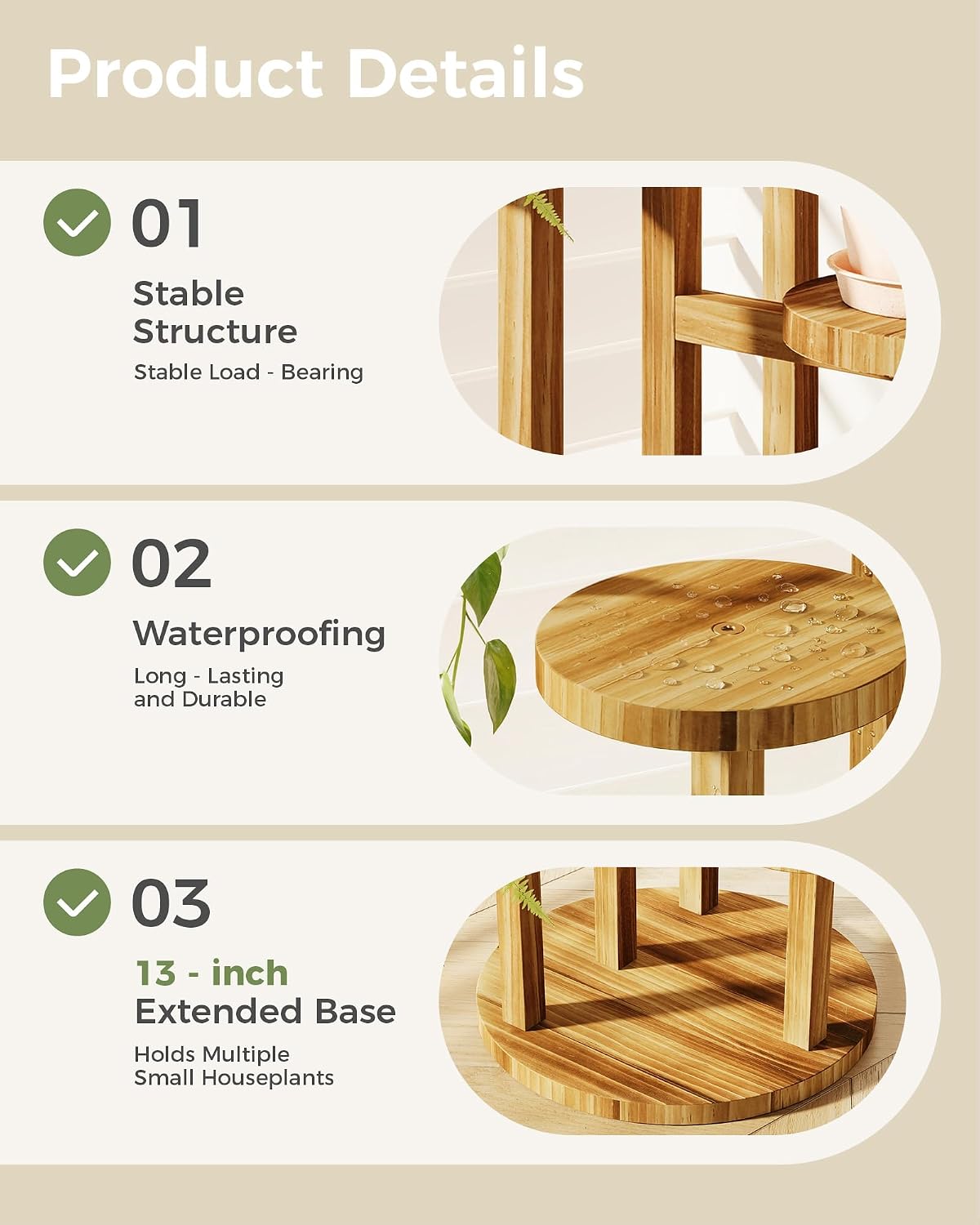 Bamworld Plant Stand Indoor Wood Plant Shelf 3 Tier Brown | plant holders for Multiple Plants Tall Corner Plant Stands