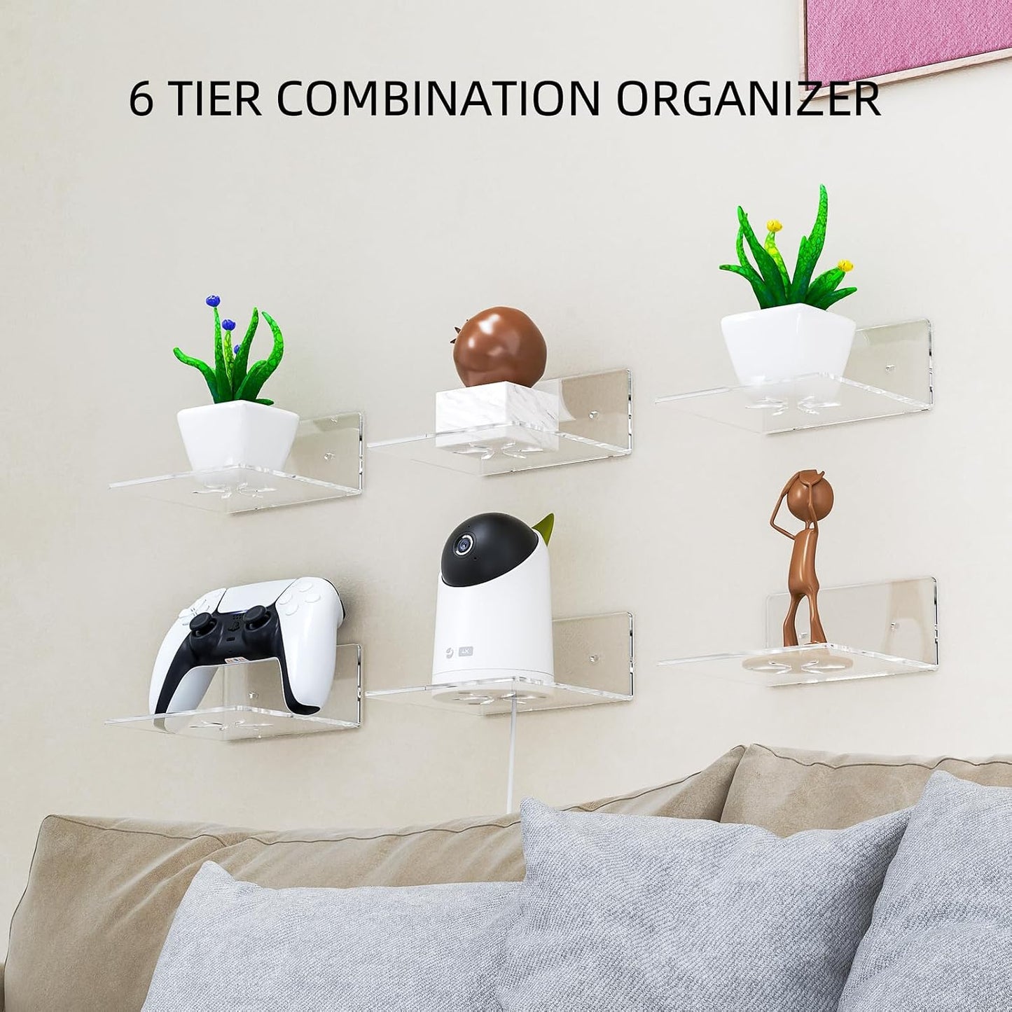 Acrylic Wall Shelves,Clear 6 inch Floating Shelves for Display,Echo,Cameras,Speaker,Router Wall Mounted Transparent