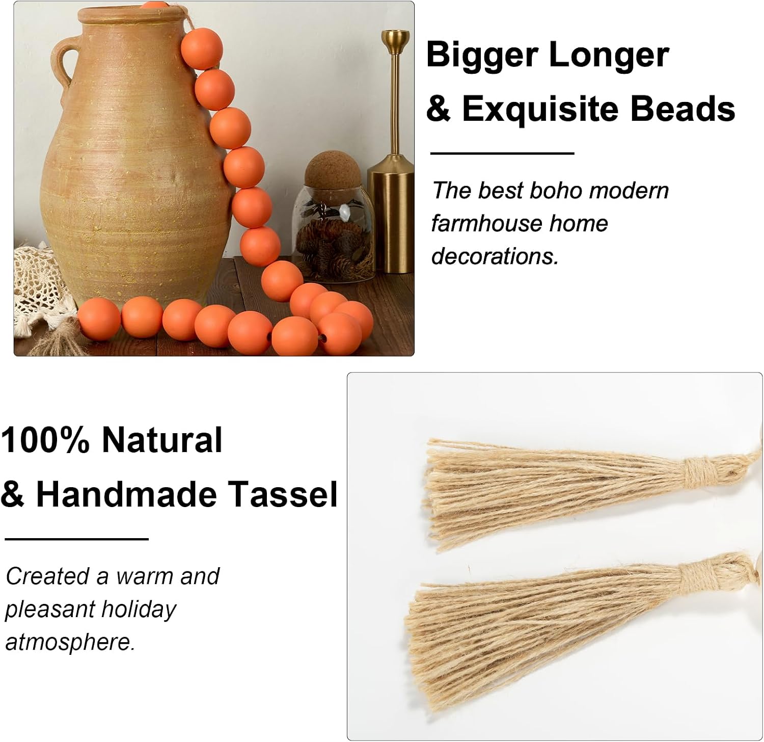 Extra Large Wood Bead Garland Orange / 8 Orange / 41 Inches