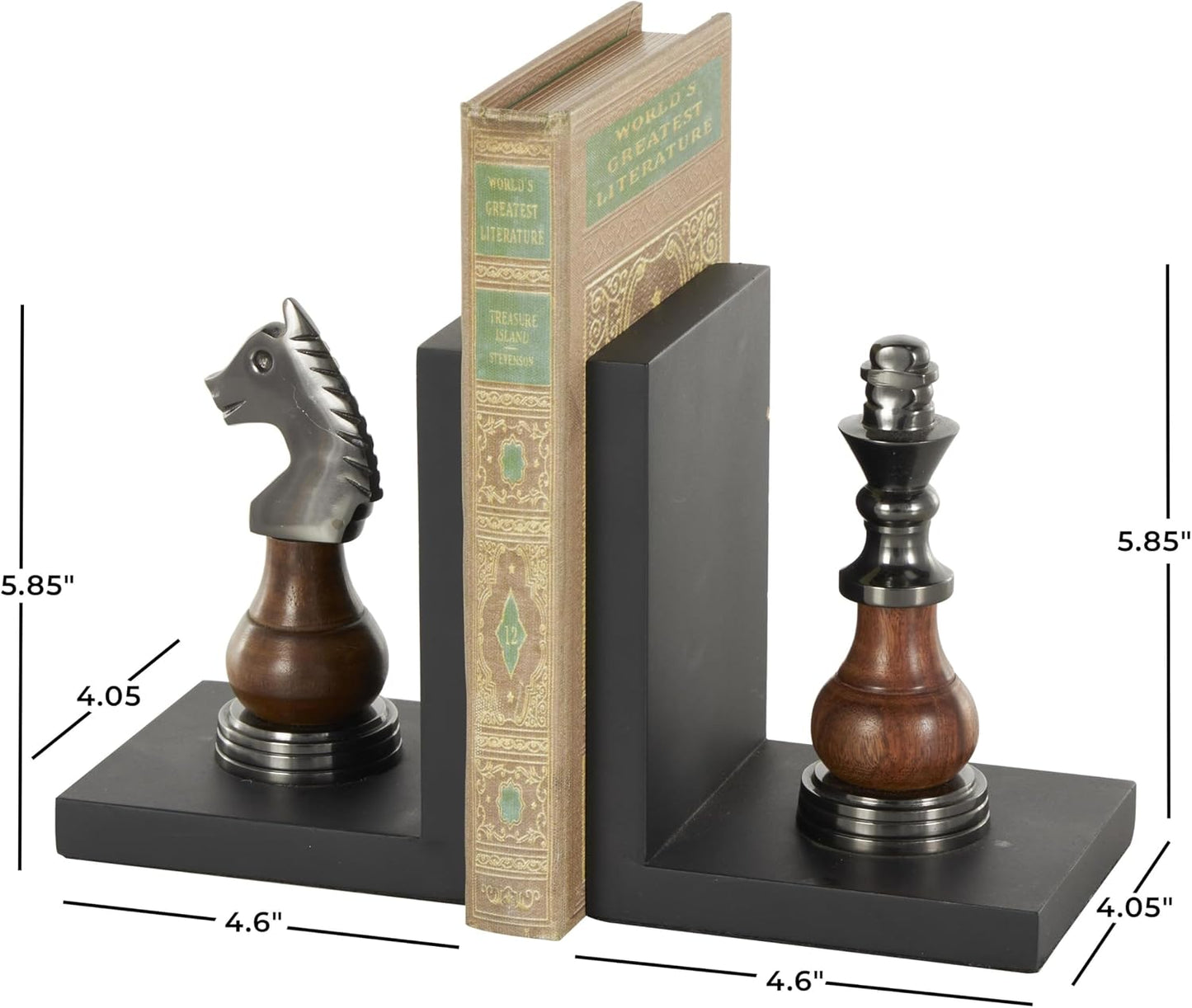 Aluminum Metal Chess Decorative Bookends Non Skid Bookends / 4"w, 6"H / Set of 2