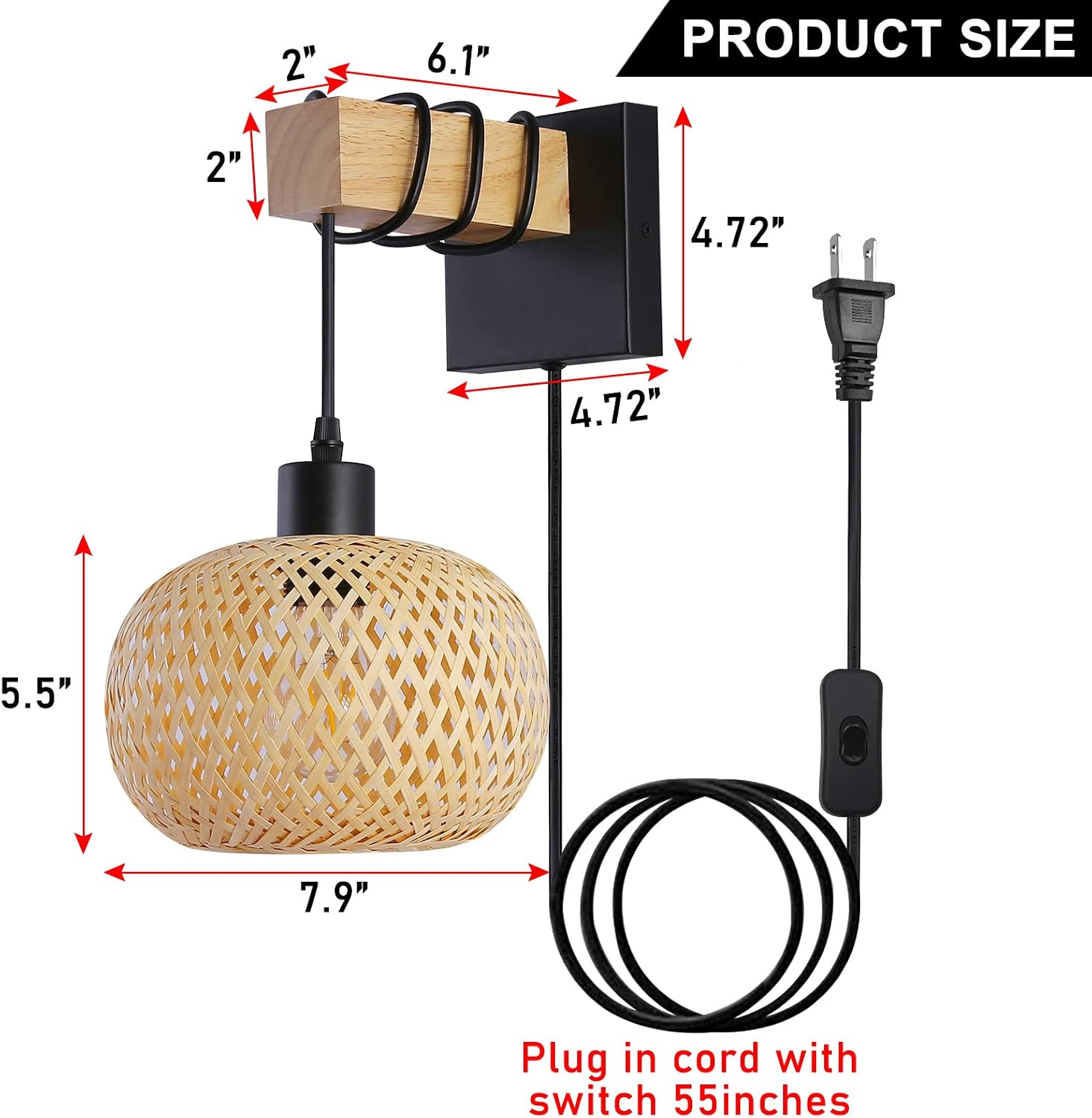 Farmhouse Plug in Wall Sconces Light Fixture