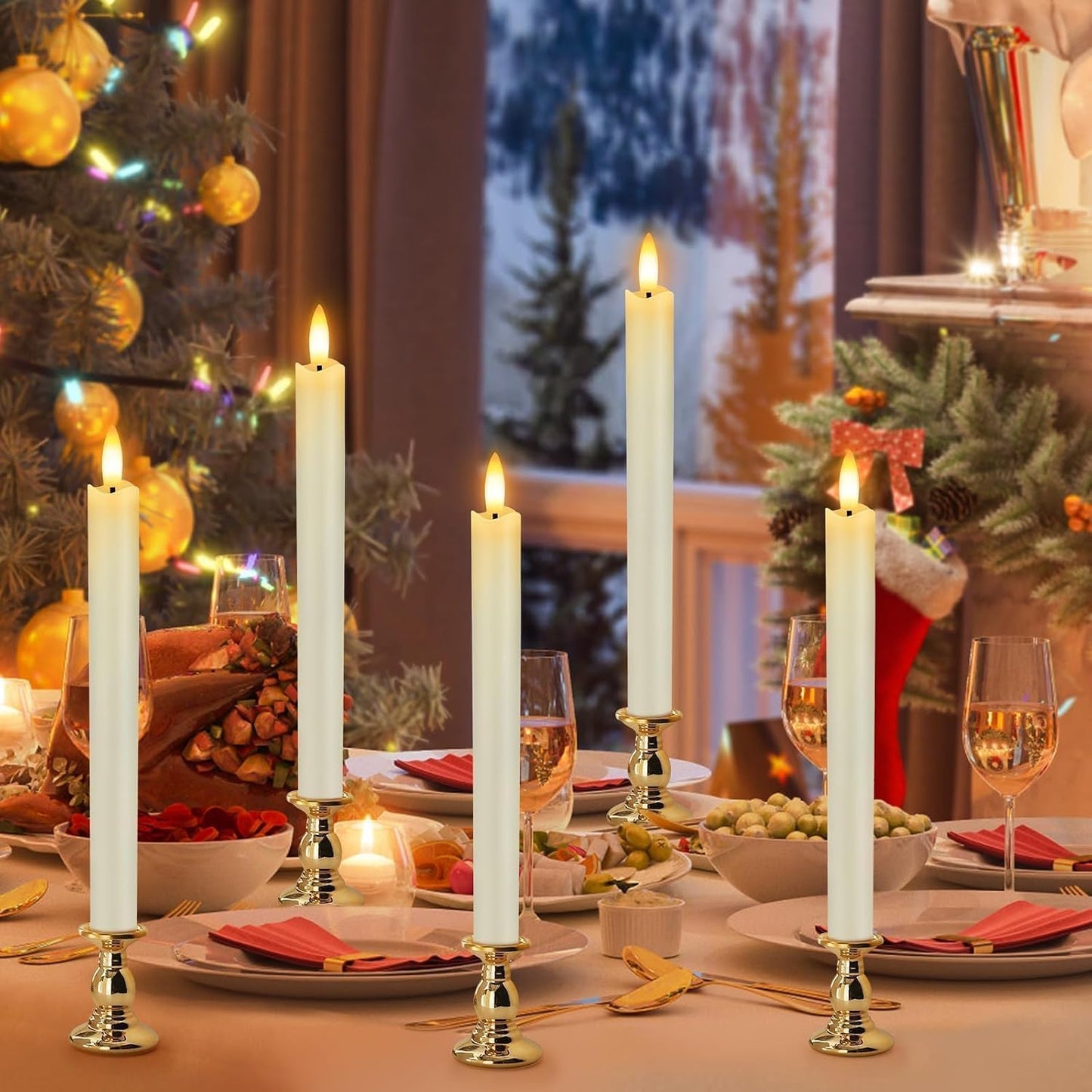 HINZER 6Pcs Flameless Taper Candles with Remote, Halloween Home Decor | Battery Operated Candles Flickering 9.6 inch