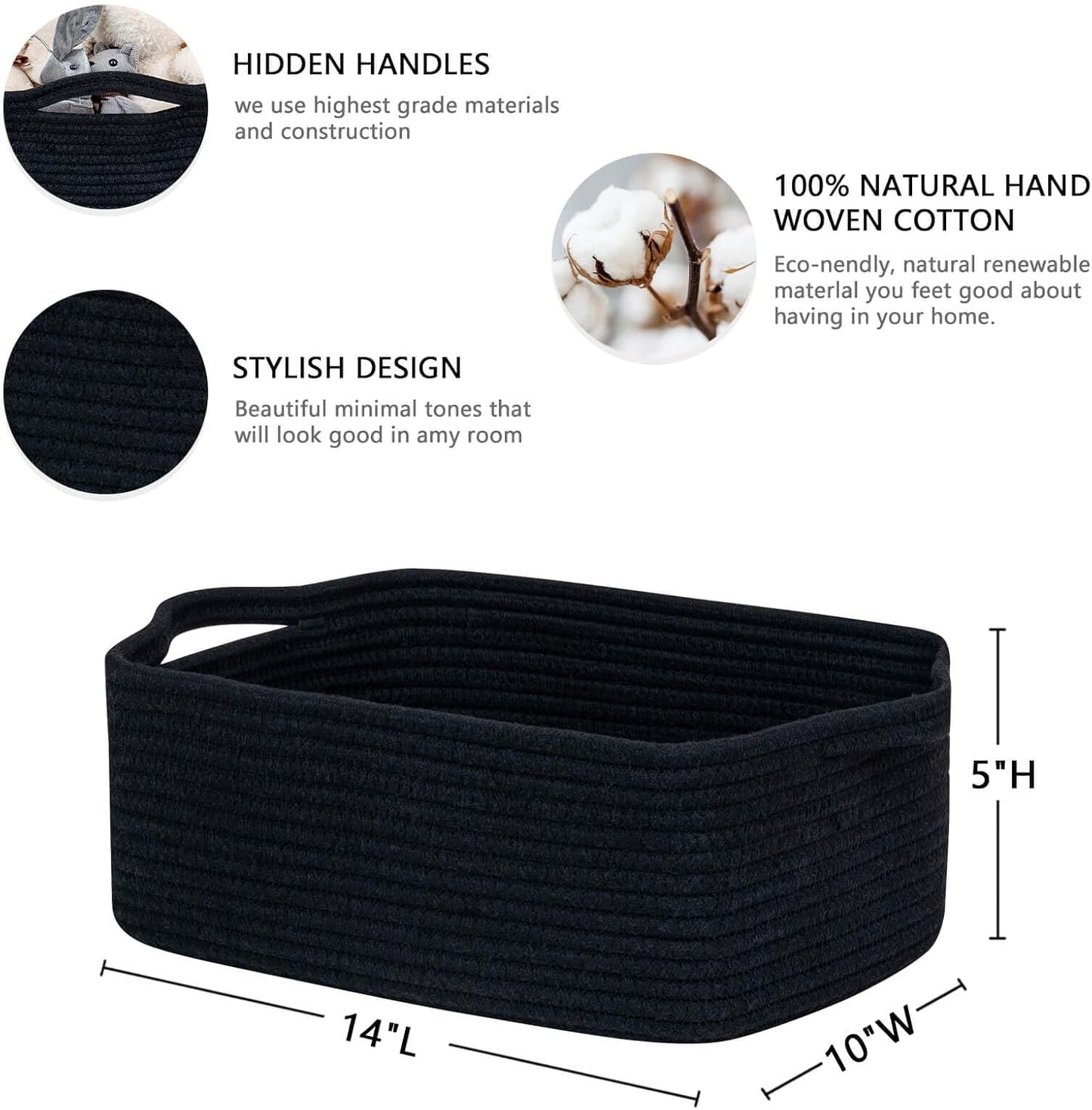 Woven Closet Storage Bin / Black / 14''x10''x5